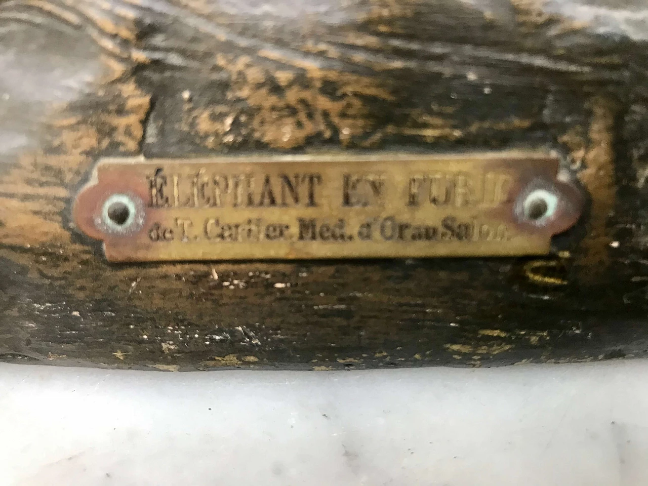 Scultura in Terracotta patinata di Thomas François Cartier “Elephant en furiè” originale primi '900 1177724