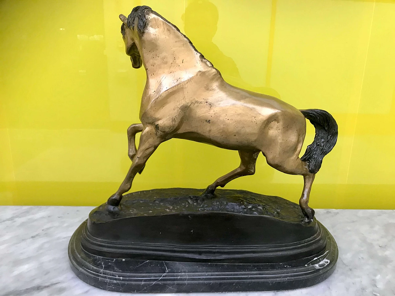 P.J.Mêne, gilded and burnished bronze sculpture of a "Horse" with black marble base, original 19th century 1177730