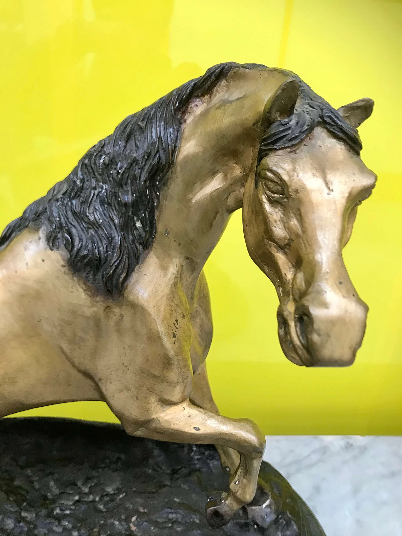 P.J.Mêne, gilded and burnished bronze sculpture of a "Horse" with black marble base, original 19th century 1177735