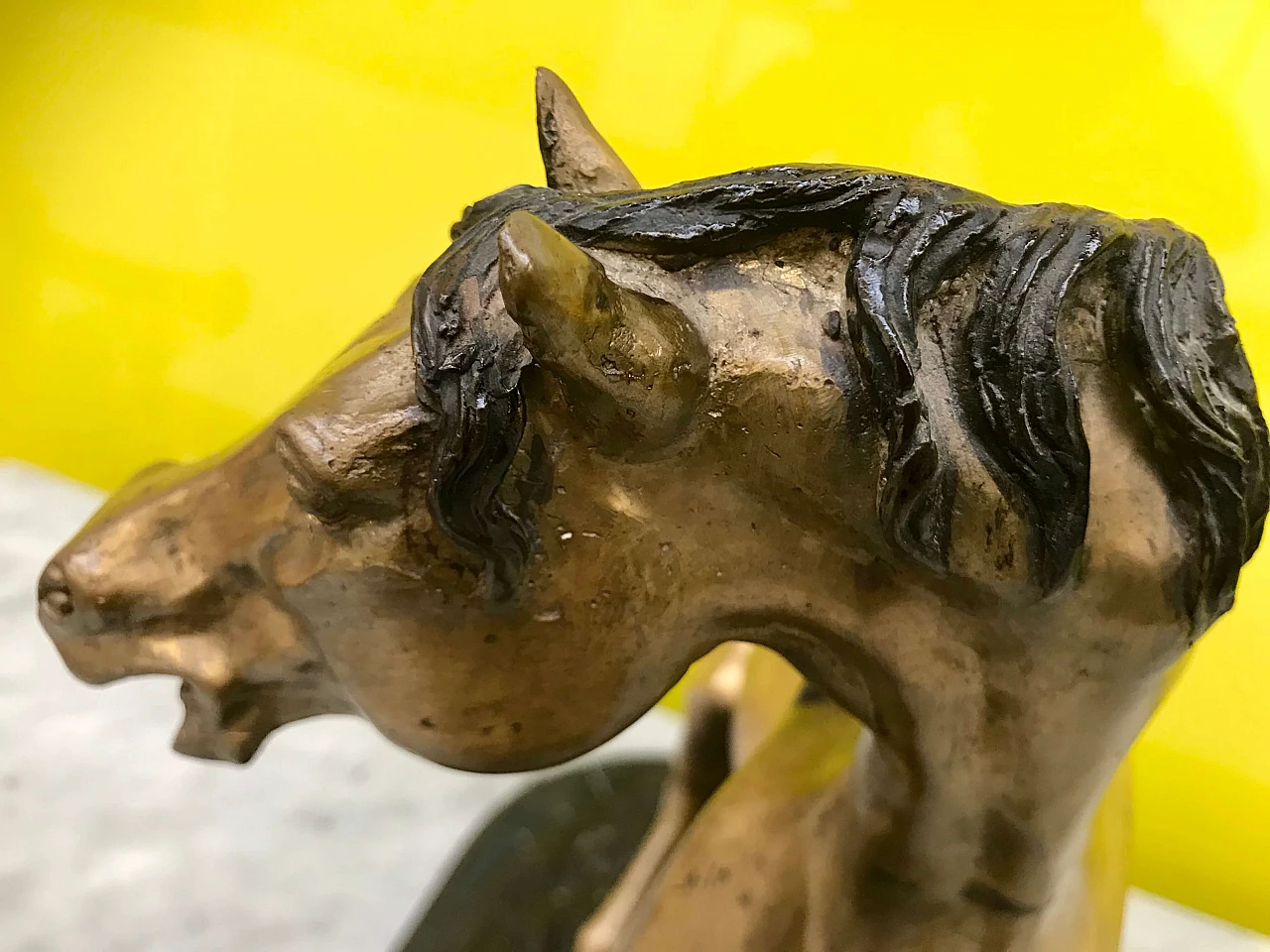 P.J.Mêne, gilded and burnished bronze sculpture of a "Horse" with black marble base, original 19th century 1177737