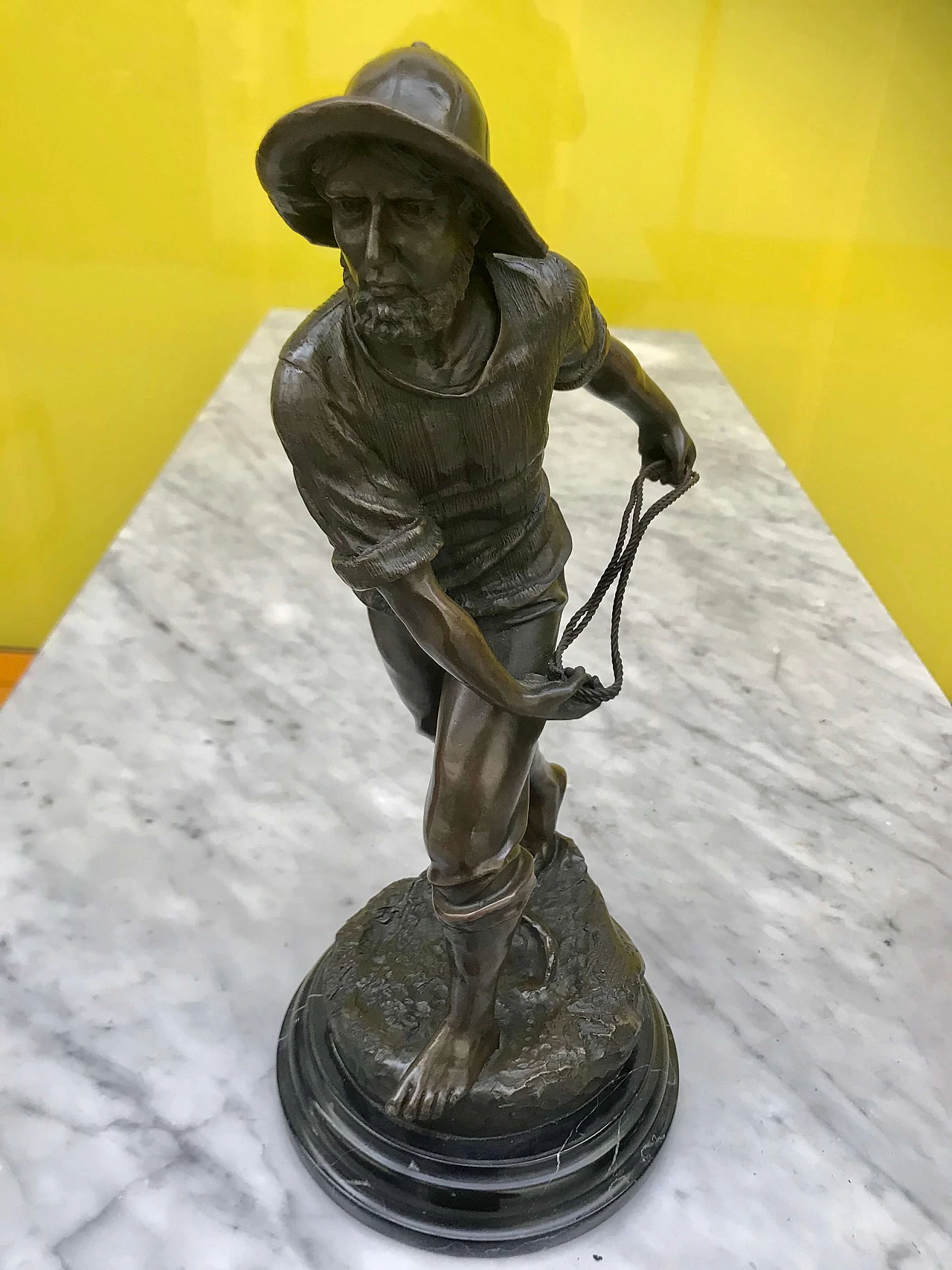 Antoine Bofill, sculpture of sailor in burnished bronze on marble base, 1910s 1177745