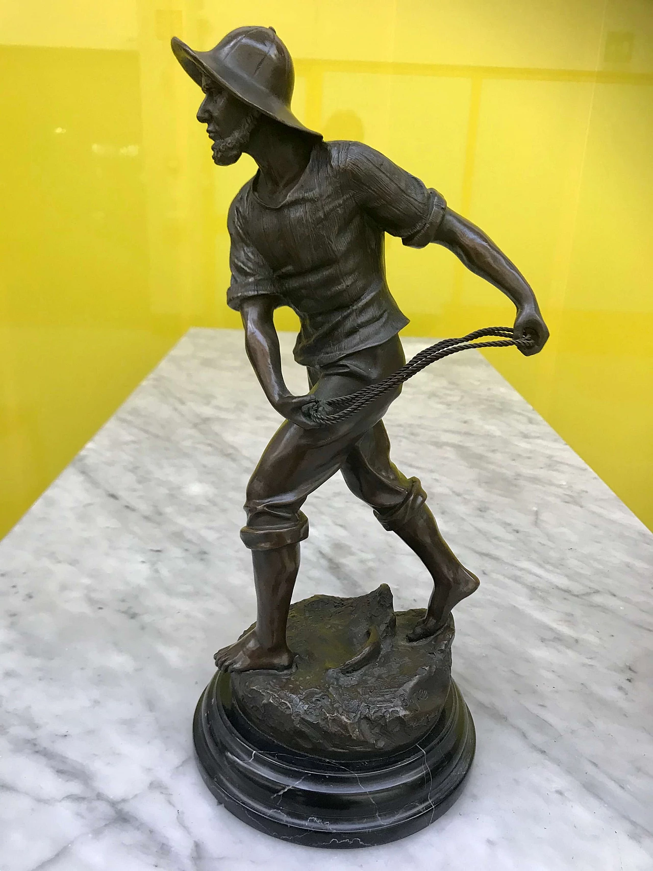 Antoine Bofill, sculpture of sailor in burnished bronze on marble base, 1910s 1177746