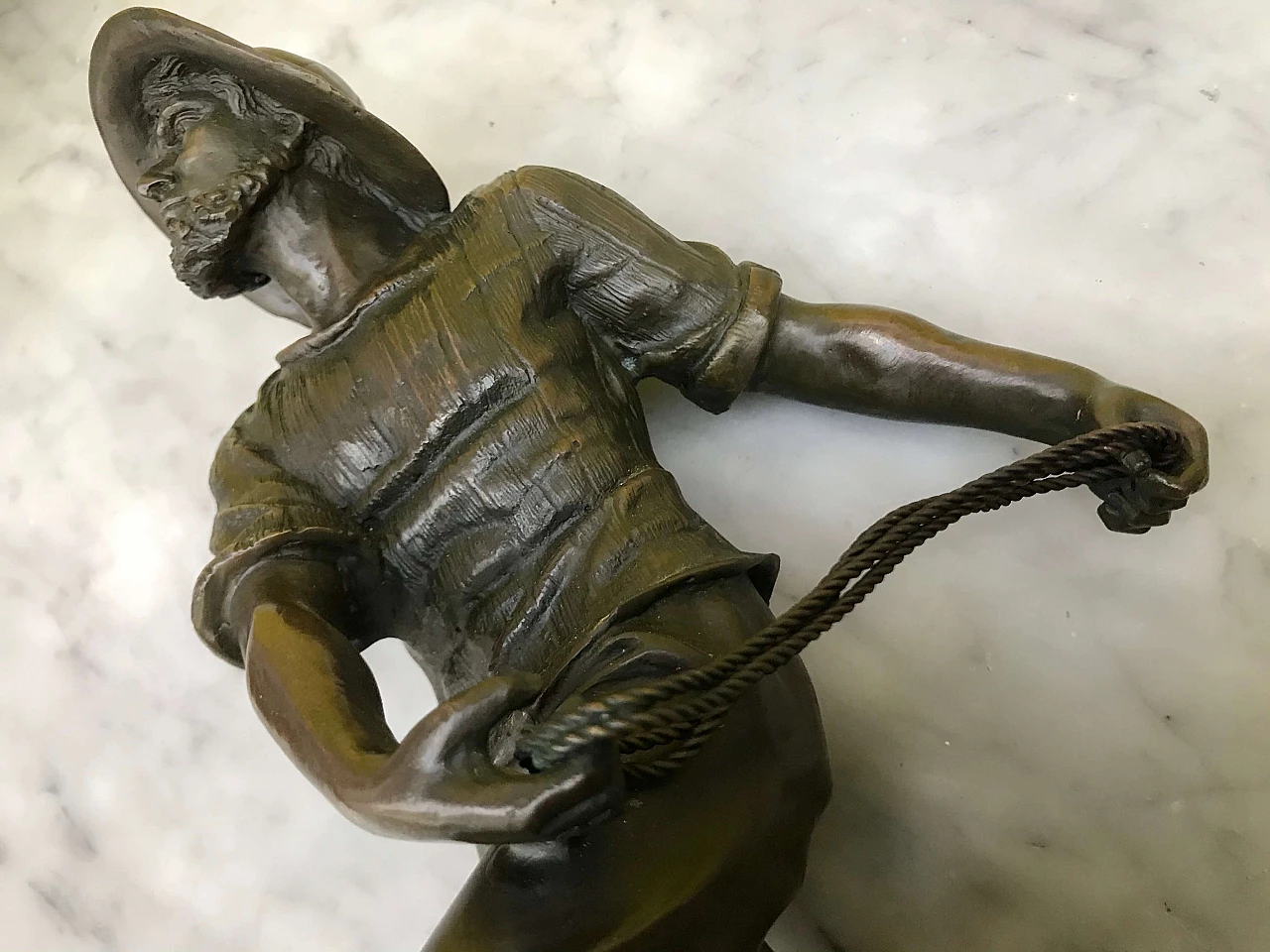 Antoine Bofill, sculpture of sailor in burnished bronze on marble base, 1910s 1177754