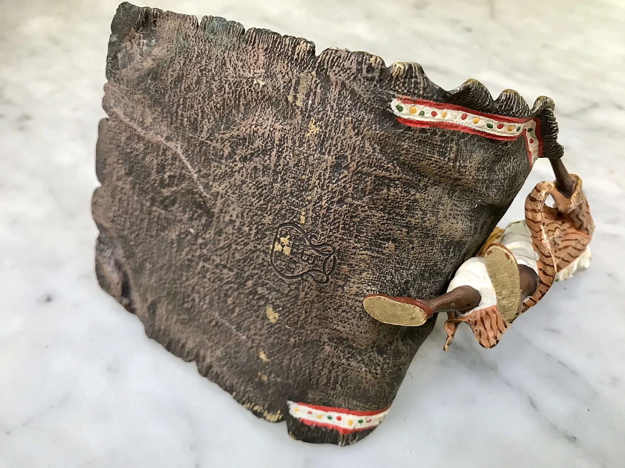 Franz Bergman, scultura viennese con “Venditore di tappeti” in bronzo policromo, originale ‘800 1177760