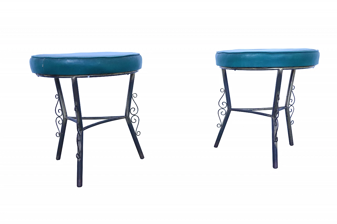 Pair of stools in brass and vinyl seat, 1950s 1177784