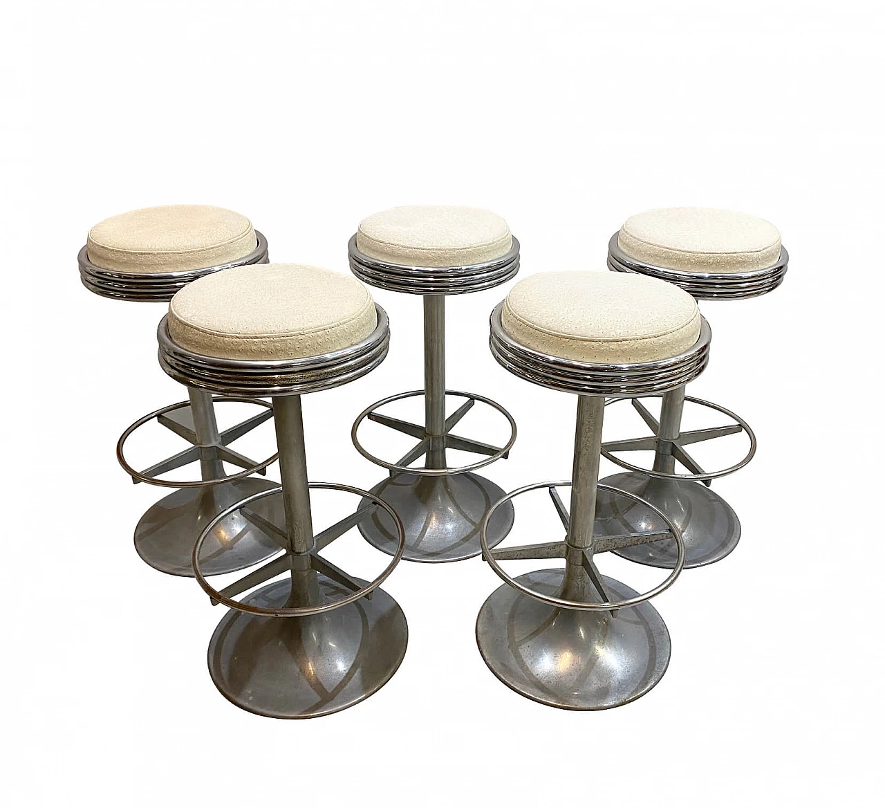 Set of 5 steel round stools with leatherette seat, 70s 1177788