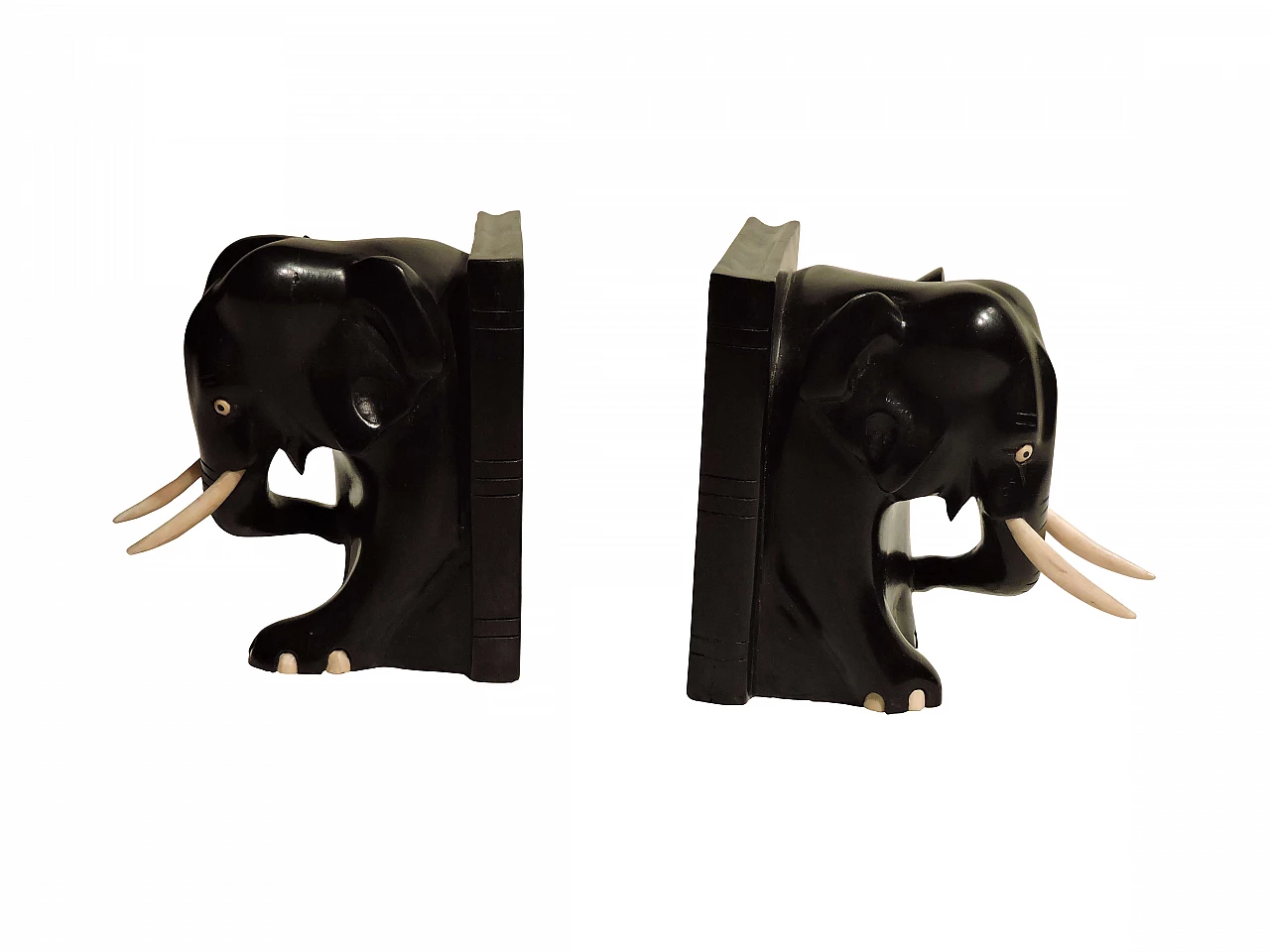 Pair of elephant bookends in ebony wood 1177813