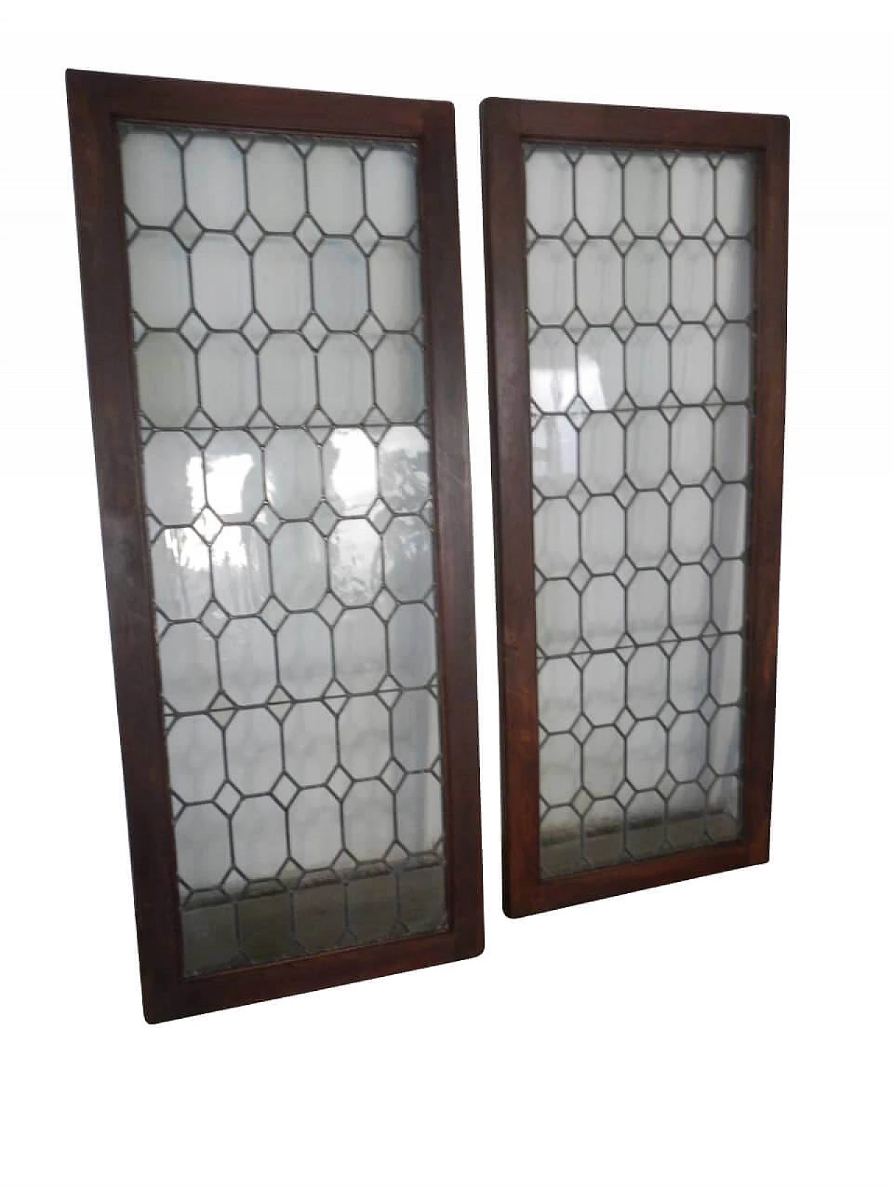 Coppia di finestre in vetro piombato, anni '50 1177844