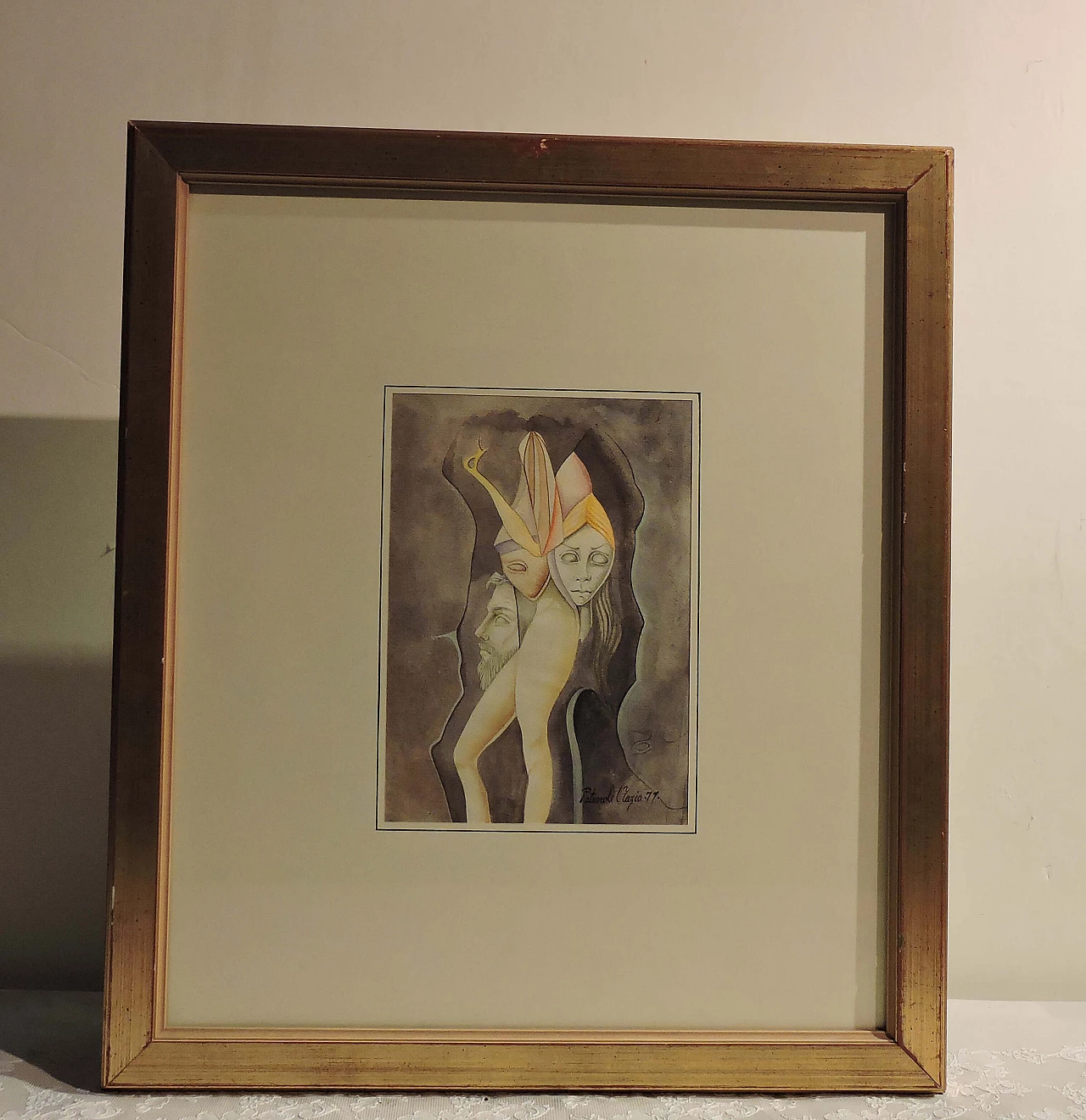 Acquerello su cartoncino di composizione con autoritratto, firmato 1177950