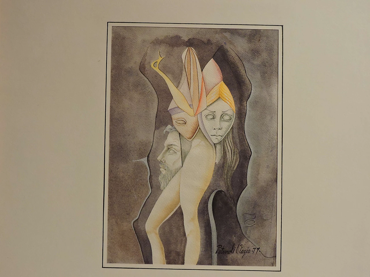 Acquerello su cartoncino di composizione con autoritratto, firmato 1177951