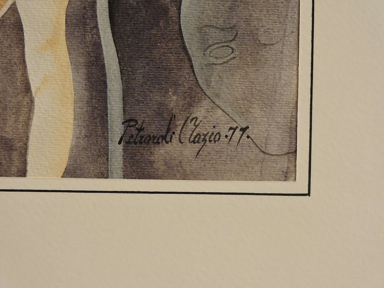 Watercolor on cardboard composition with self-portrait, signed 1177953