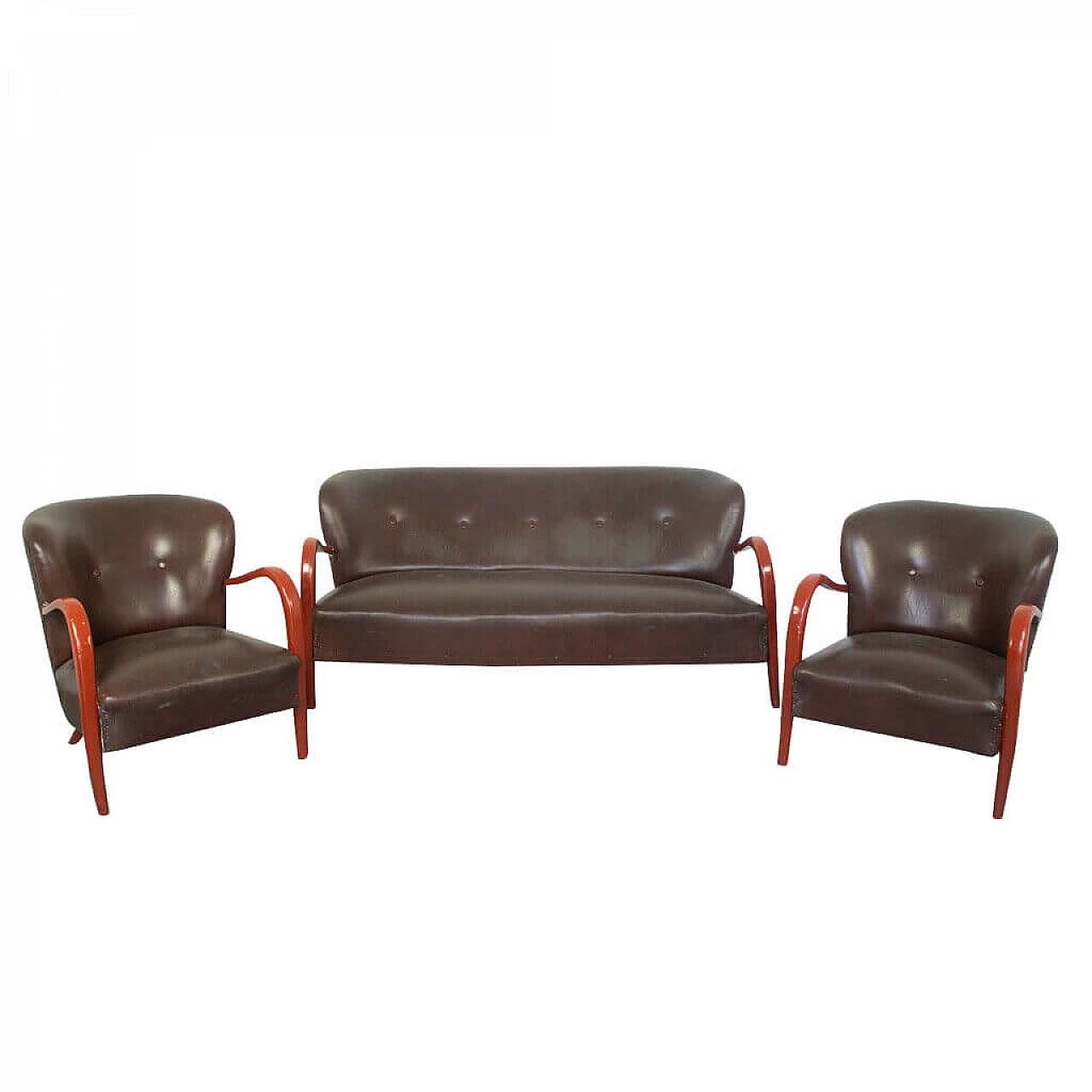 Pair of armchairs and 2 seater sofa, 50s 1178009