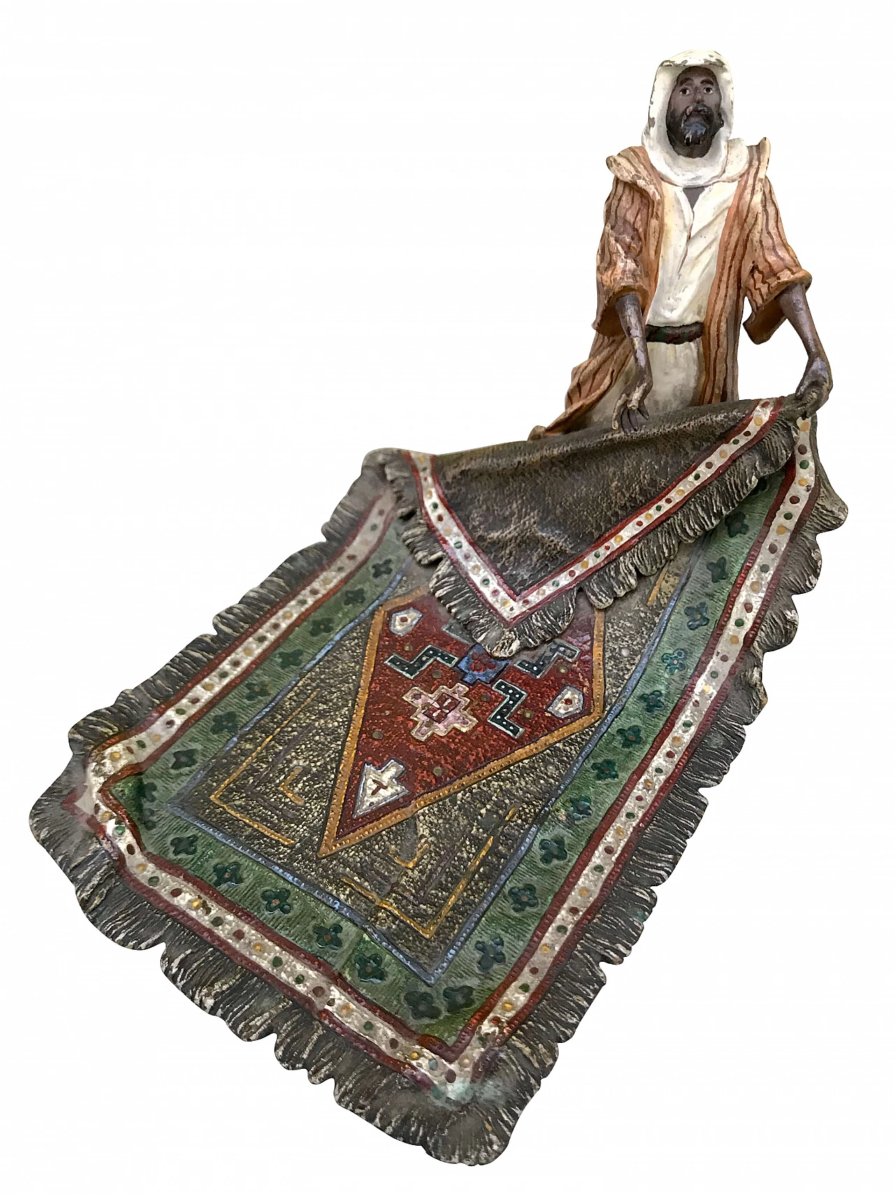 Franz Bergman, Viennese sculpture of a "Carpet seller" in polychrome bronze signed, 19th century 1178043