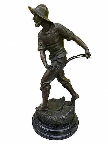 Antoine Bofill, scultura in bronzo brunito di “Marinaio” con base in marmo, originale primi '900