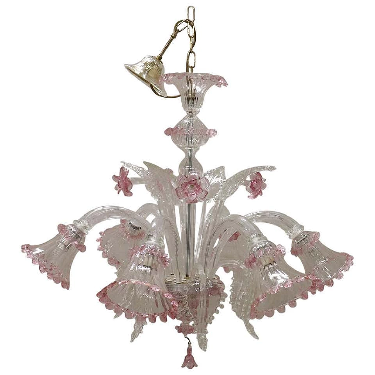 Classic Murano glass chandelier with pink decorations, 1950s 1178127