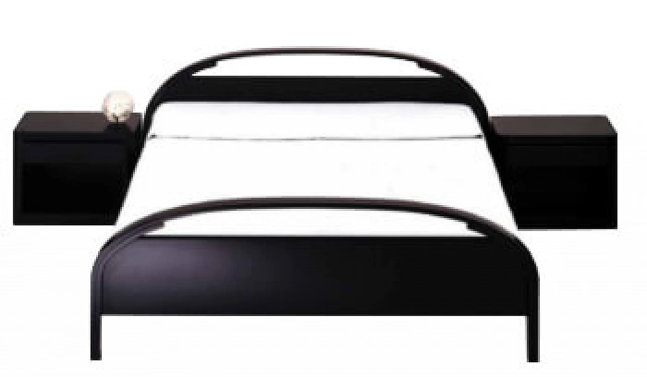 Tisettanta Alisso double bed in black lacquered wood by Annig Sarian, 70s 1178192