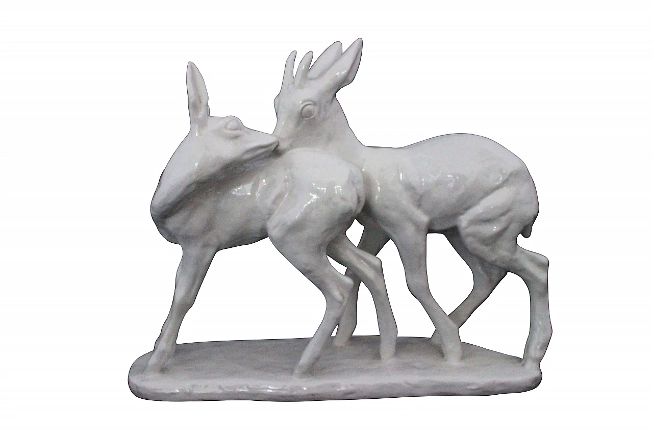 Scultura di cerbiatti in ceramica di Ugo Zaccagnini, anni '30 1178224