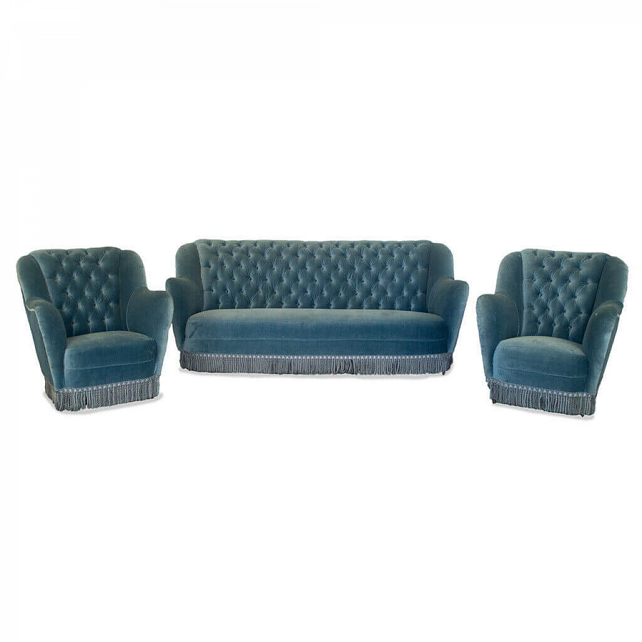 Living room set with sofa and 2 capitonnè armchairs by Gio Ponti, 50s 1178318