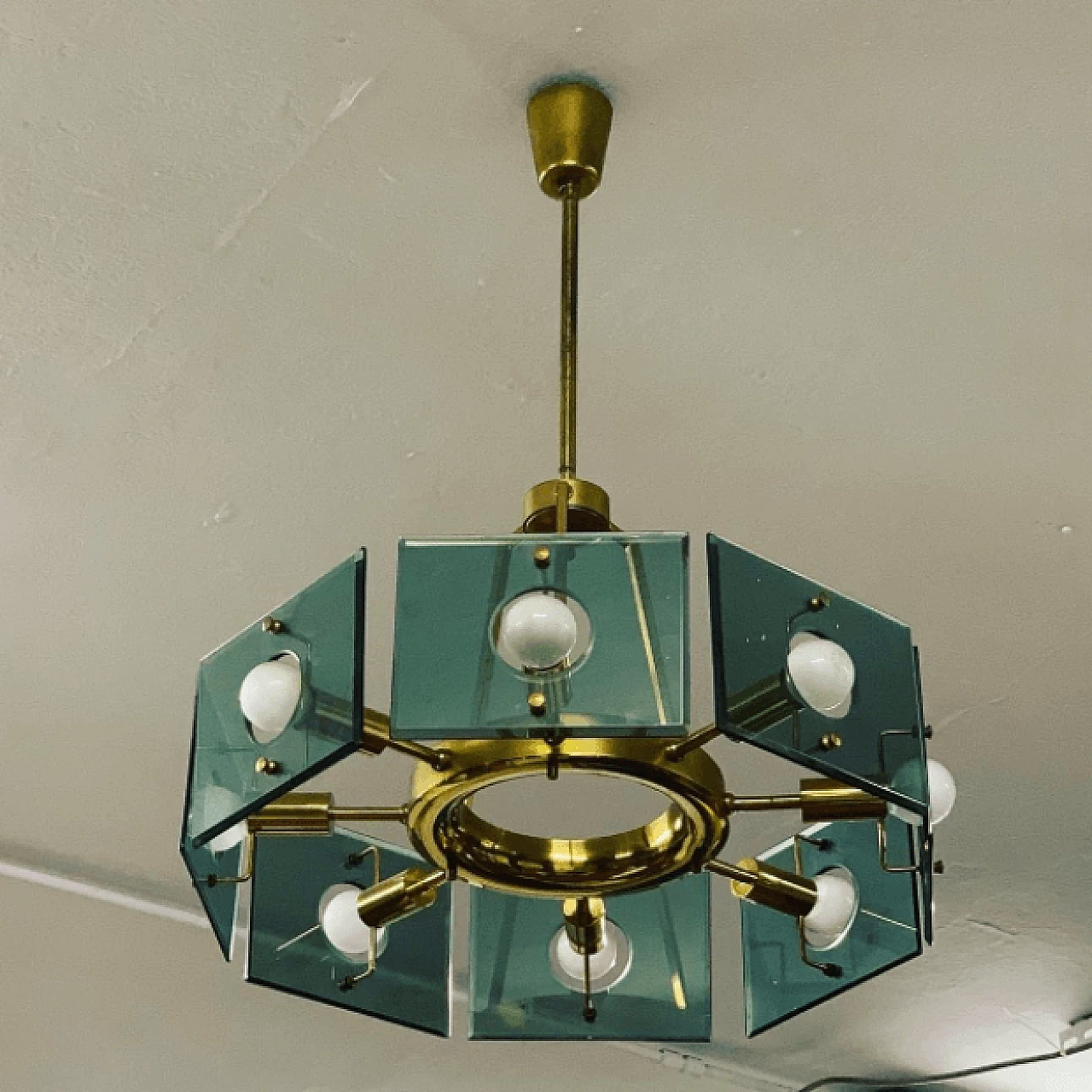 Brass and glass italian chandelier by Gino Paroldo for Dino Dei, 50s 1178355
