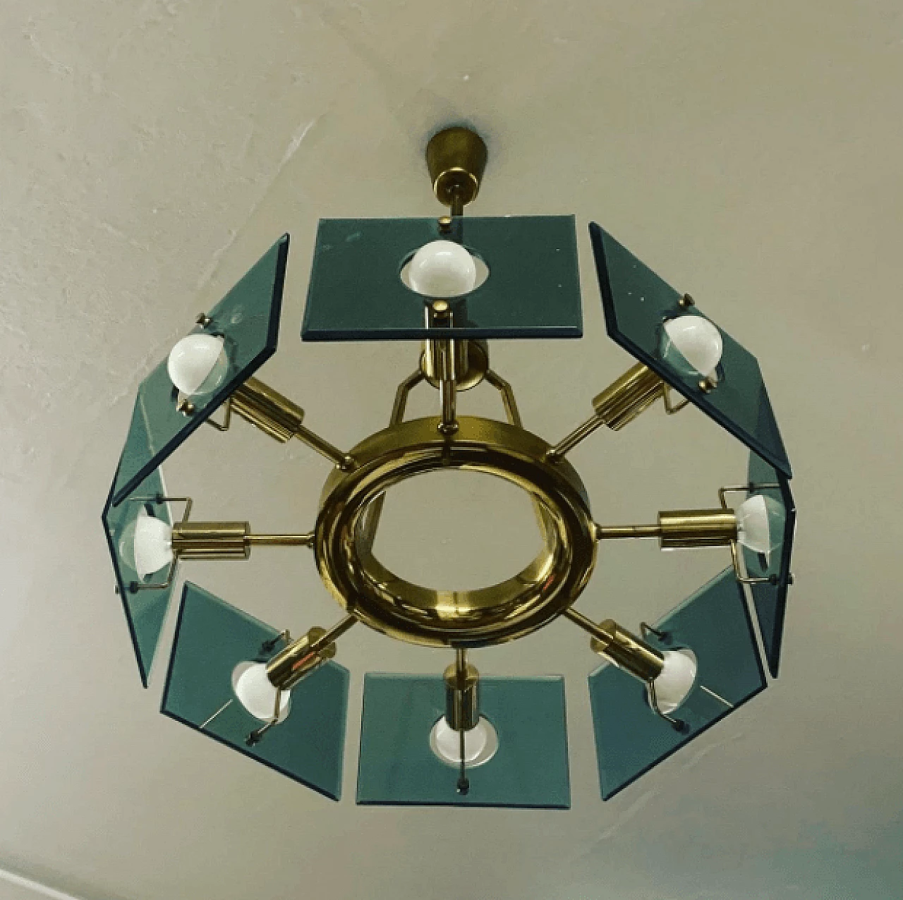 Brass and glass italian chandelier by Gino Paroldo for Dino Dei, 50s 1178356