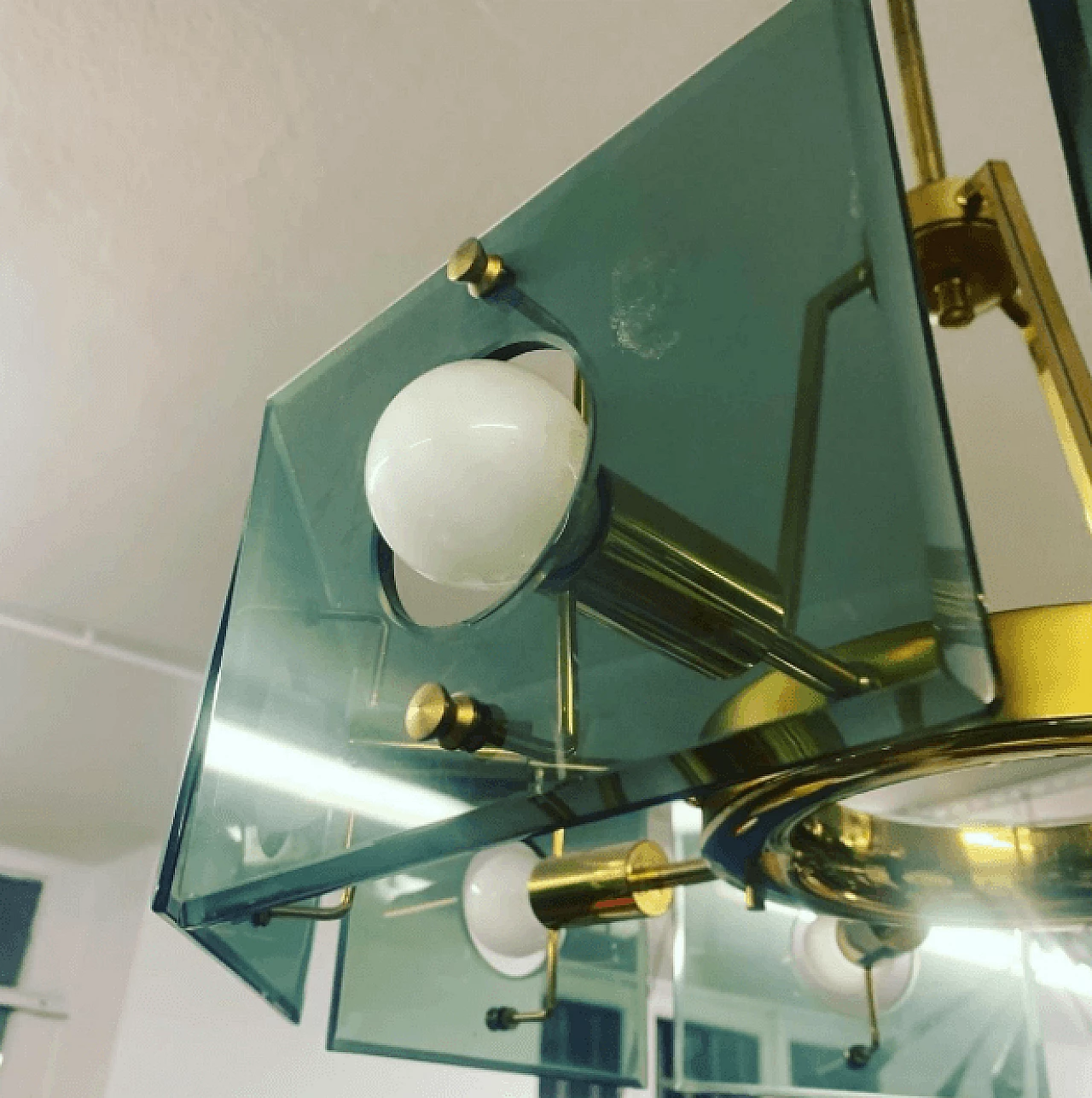 Brass and glass italian chandelier by Gino Paroldo for Dino Dei, 50s 1178358