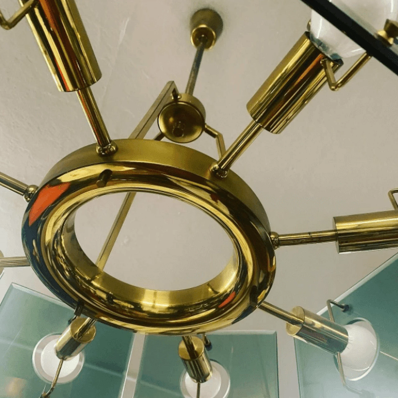 Brass and glass italian chandelier by Gino Paroldo for Dino Dei, 50s 1178360