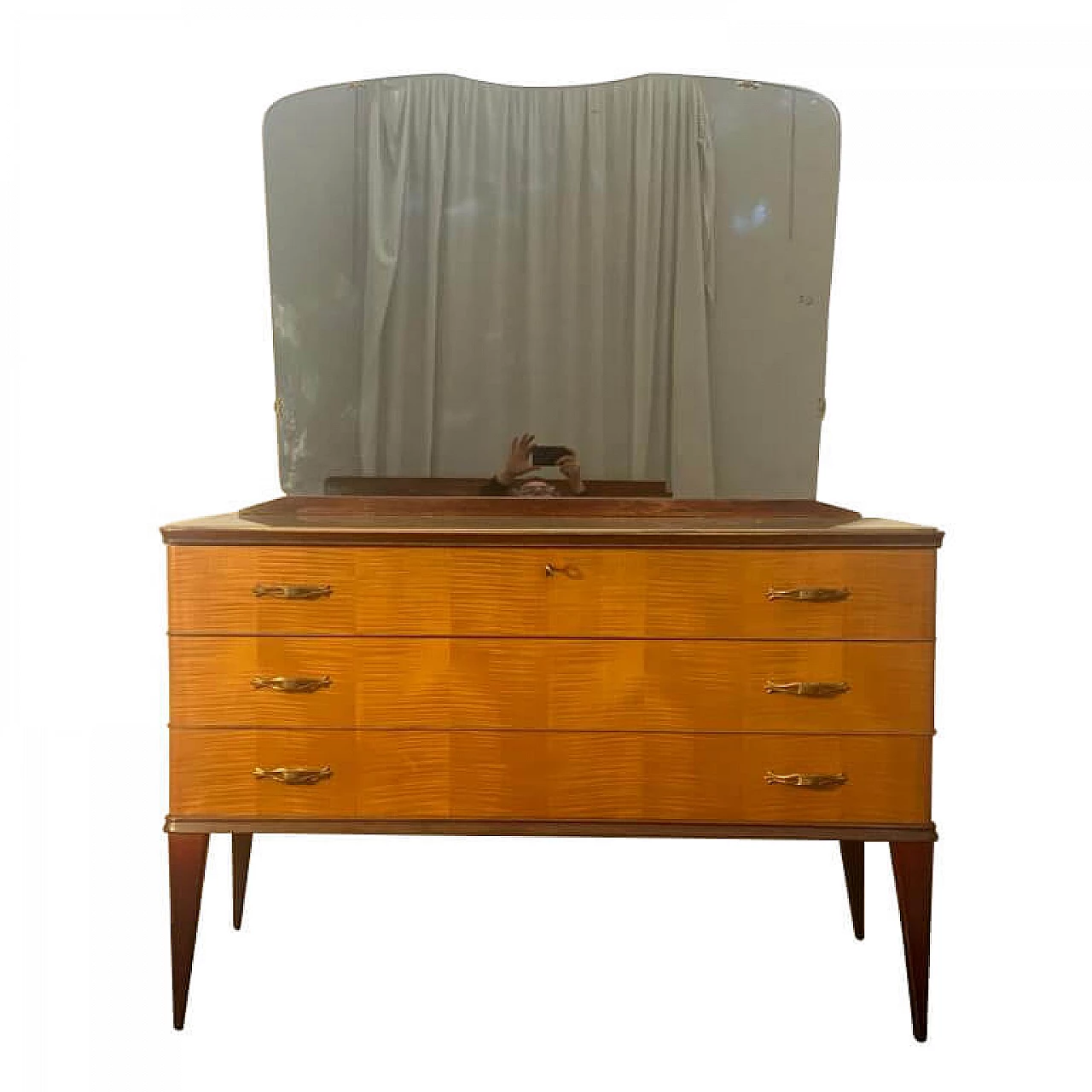 Dresser in blonde mahogany  with green glass mirror, 50s 1178500