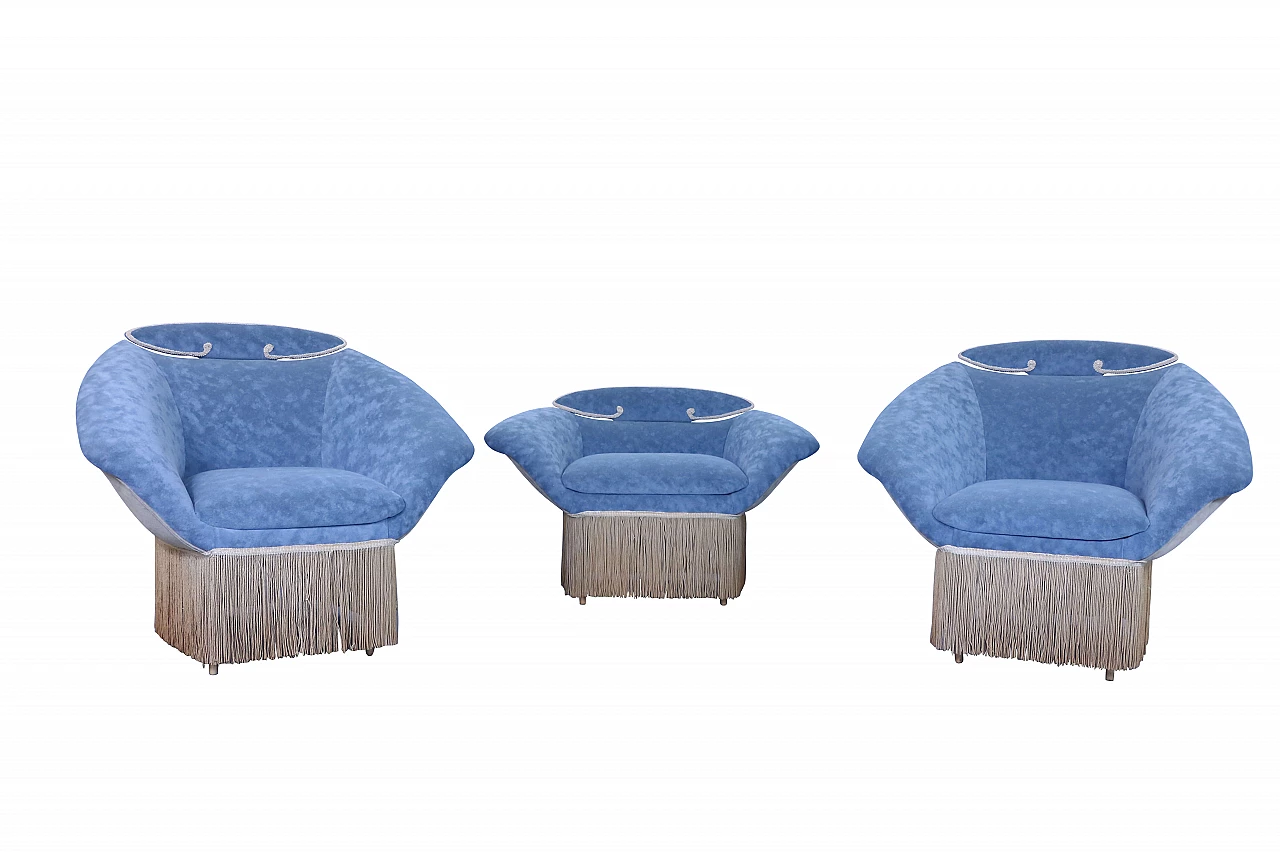 Pair of armchairs and pouf, 50s 1178570