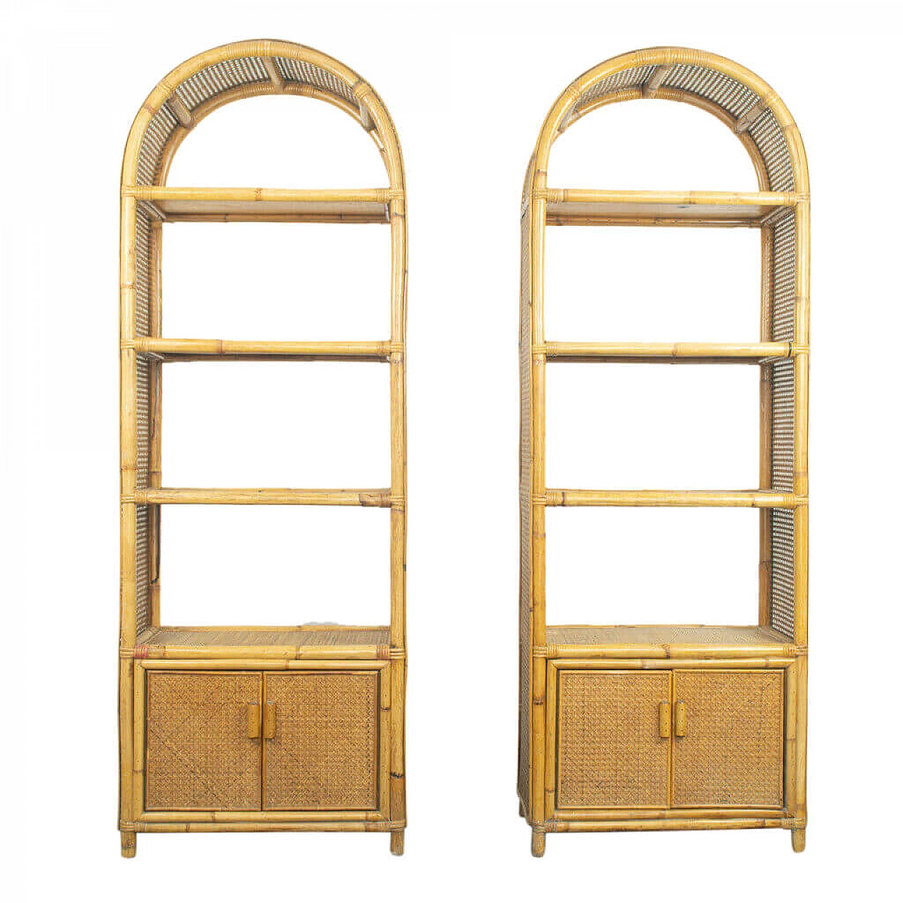 Pair of bookcases in wood and bamboo, 60s 1178592