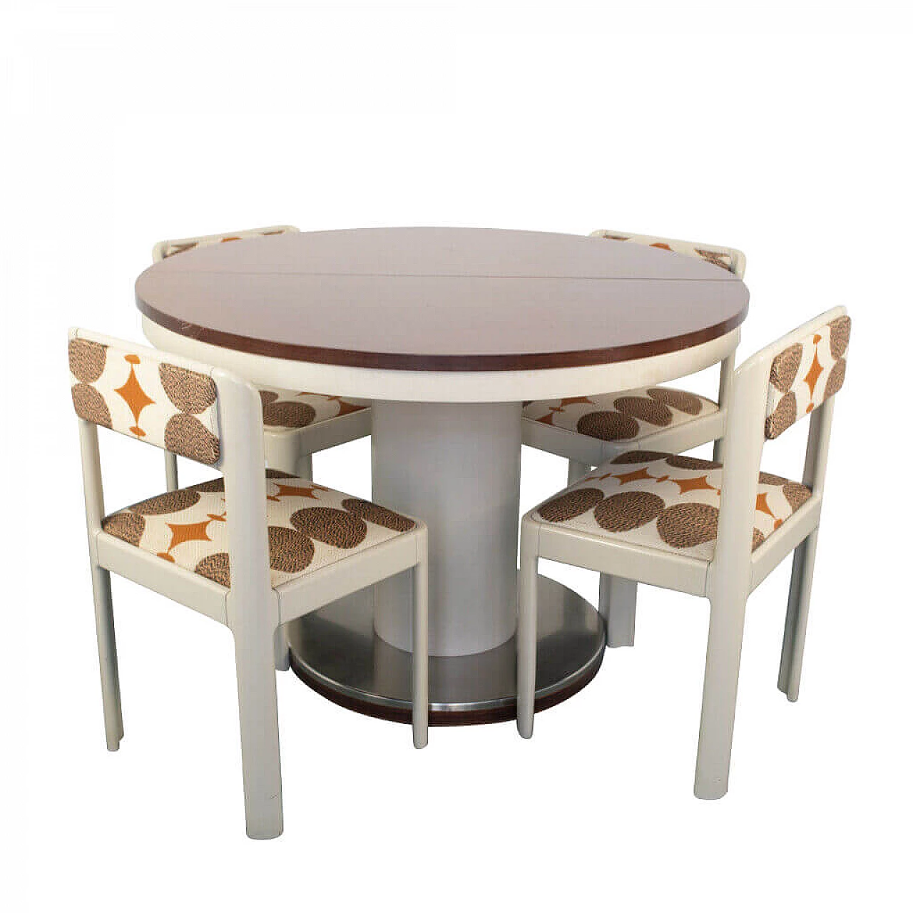Set da pranzo con tavolo apribile e 4 sedie in tessuto, anni '50 1178691