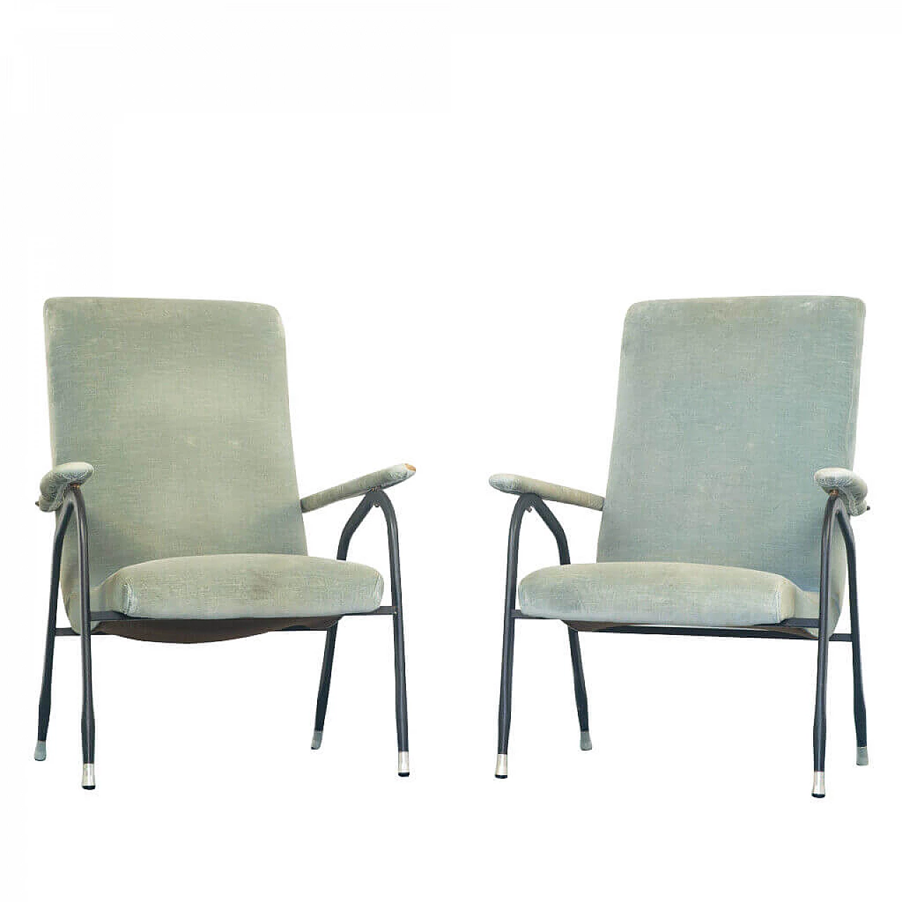 Pair of armchairs in fabric and metal, 60s 1178762