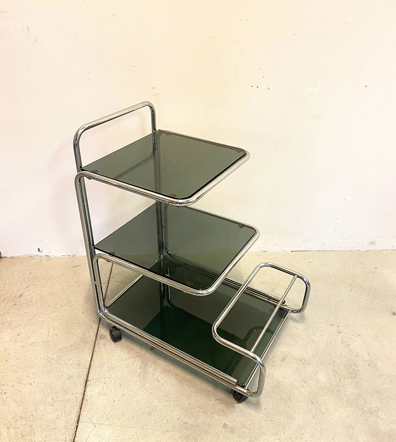 Trolley bar in steel and glass, 70s 1179122