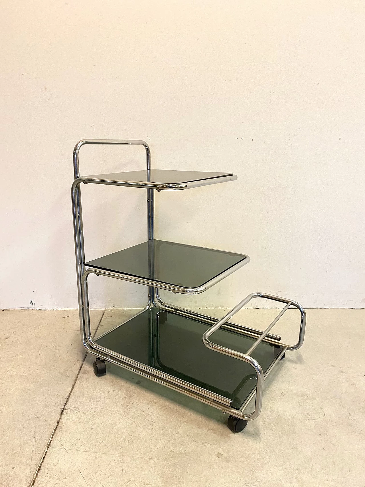 Trolley bar in steel and glass, 70s 1179123