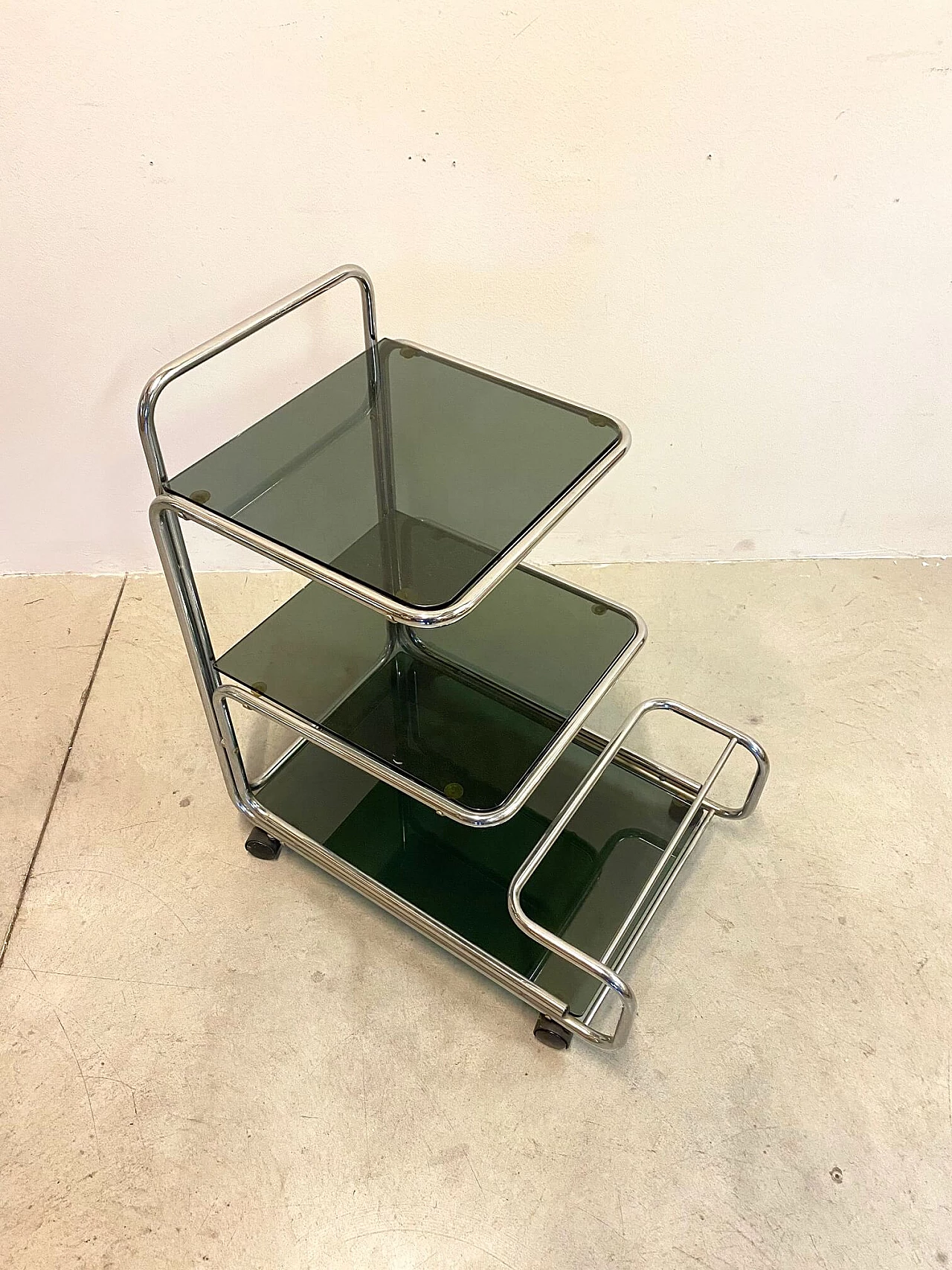 Trolley bar in steel and glass, 70s 1179126