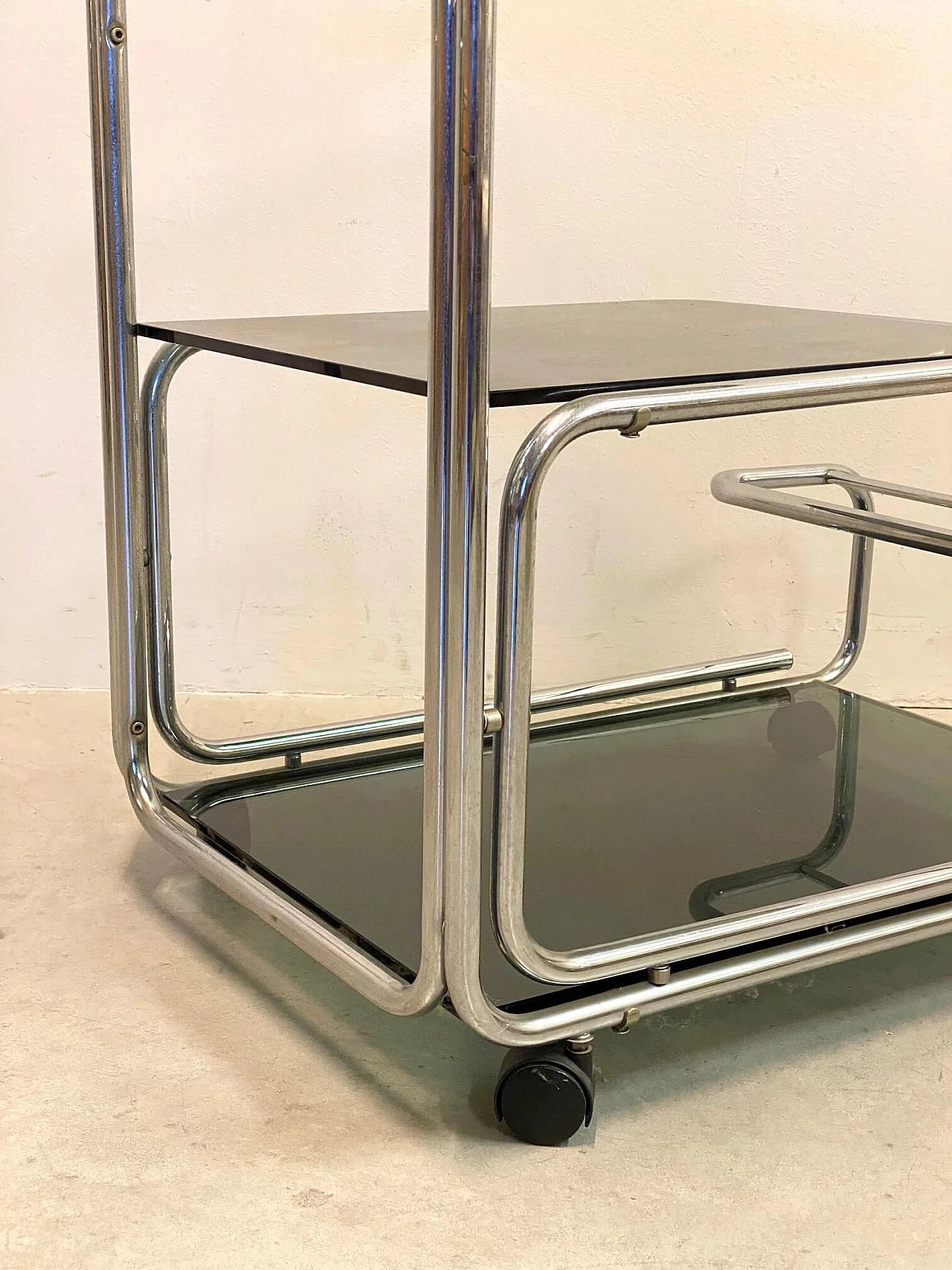 Trolley bar in steel and glass, 70s 1179128