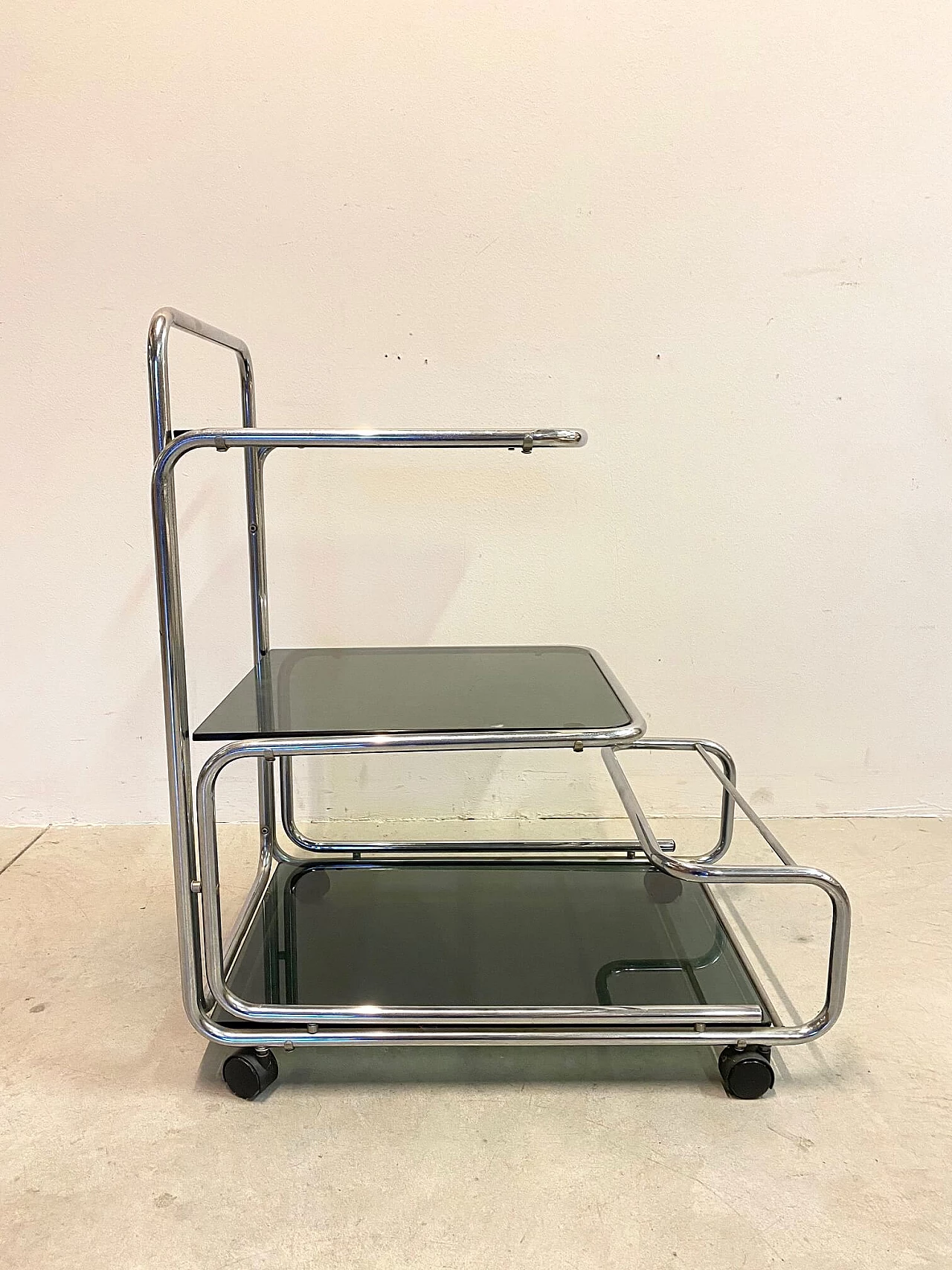 Trolley bar in steel and glass, 70s 1179129