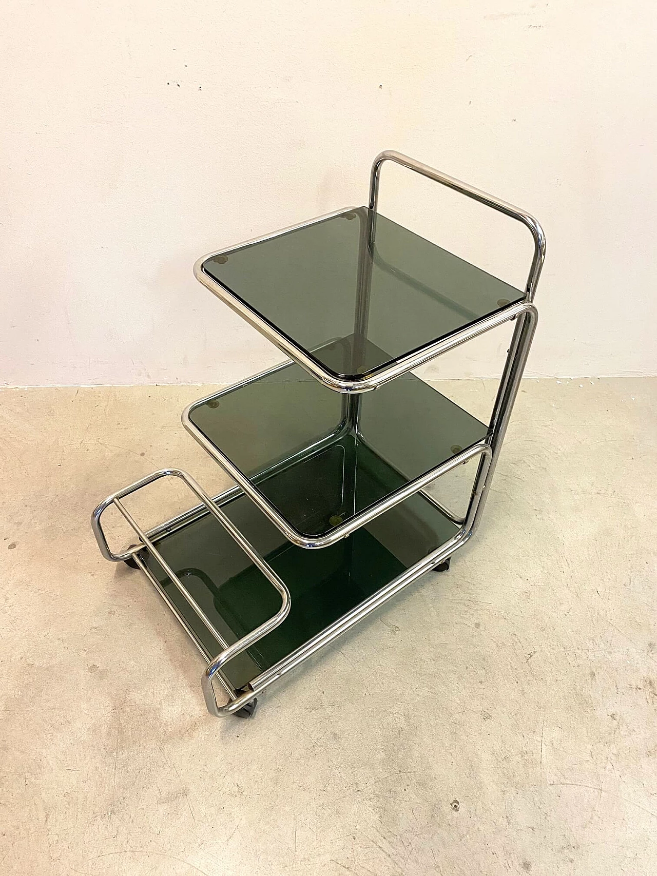 Trolley bar in steel and glass, 70s 1179130