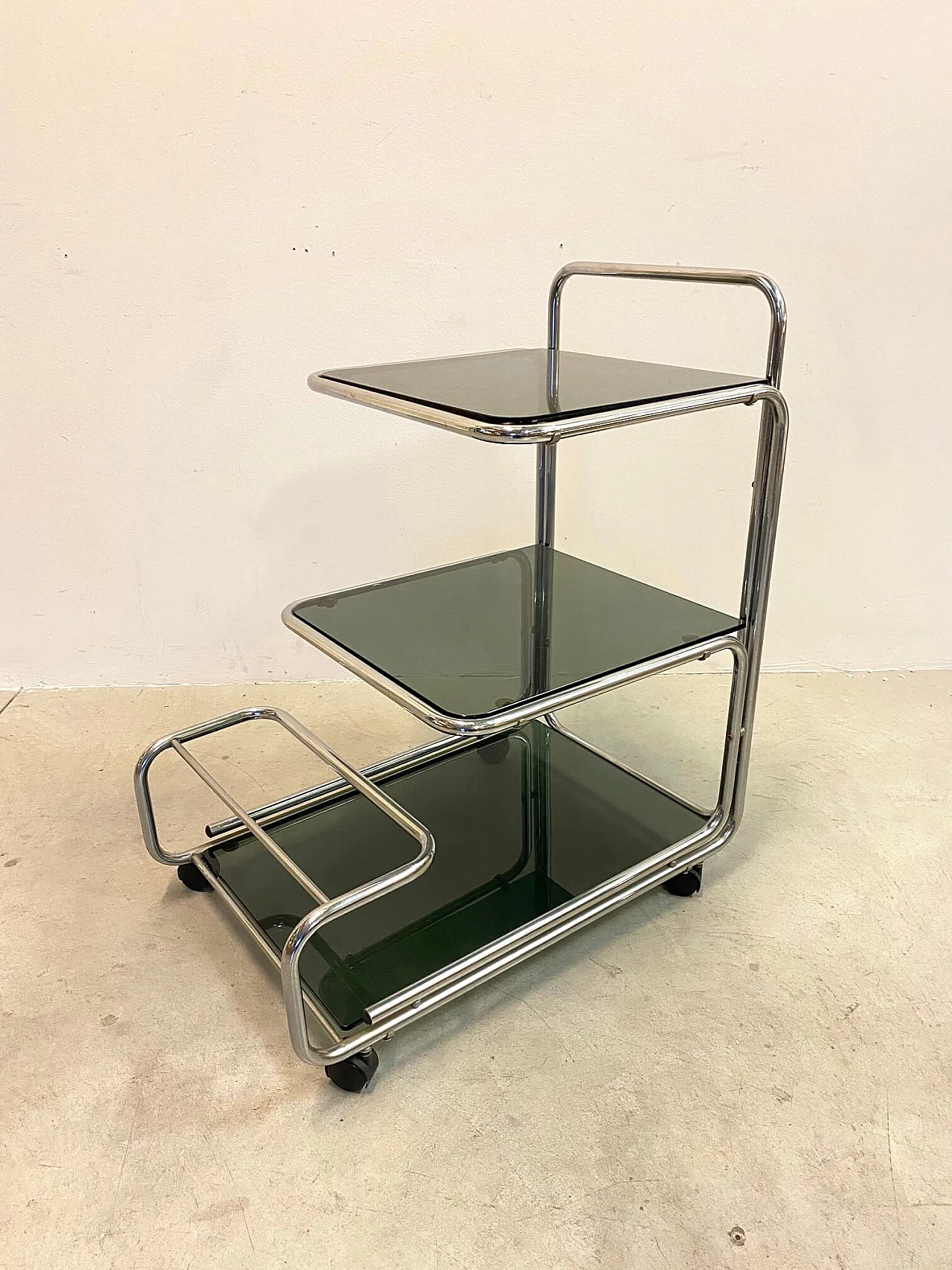 Trolley bar in steel and glass, 70s 1179131