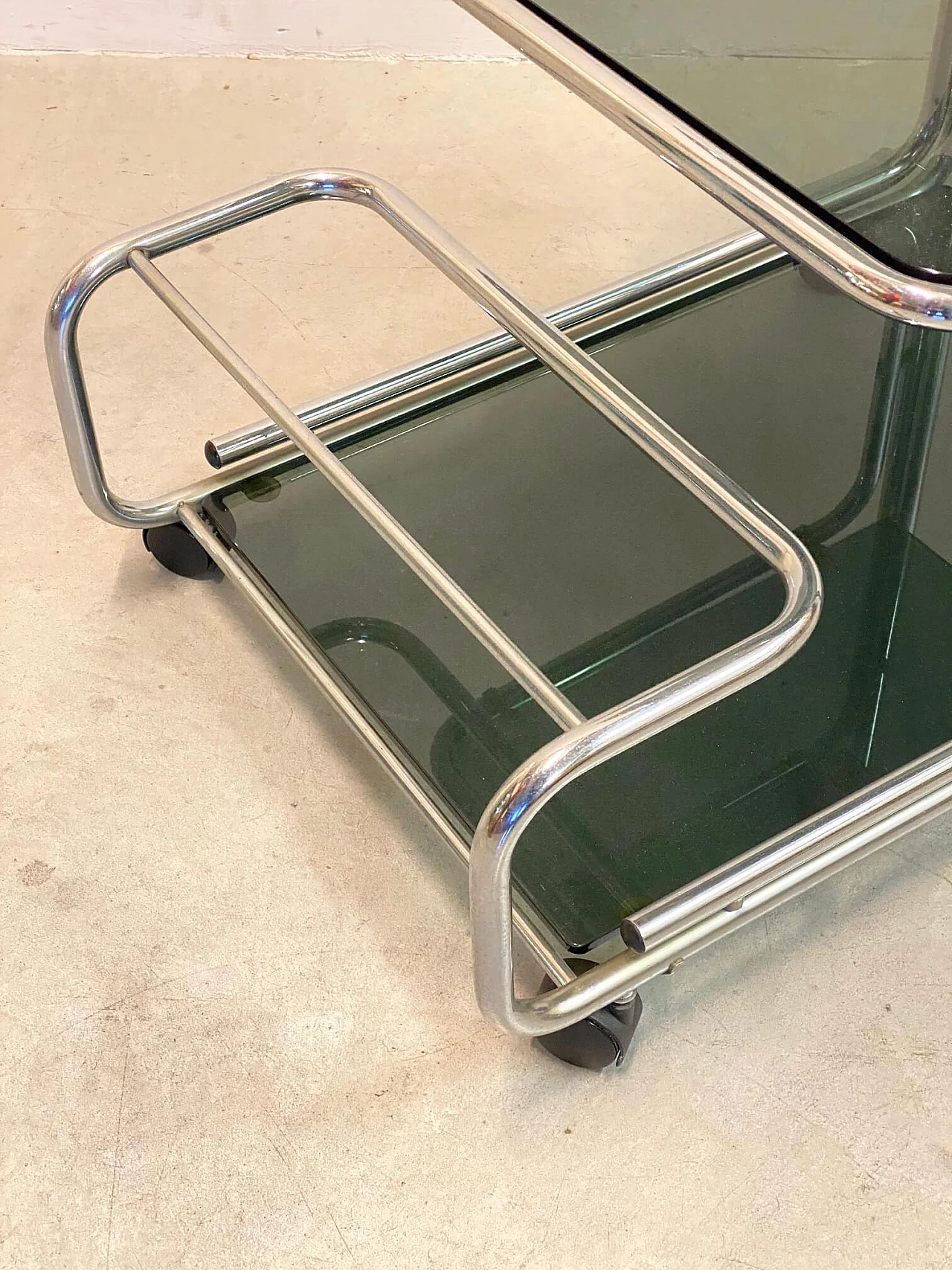Trolley bar in steel and glass, 70s 1179132
