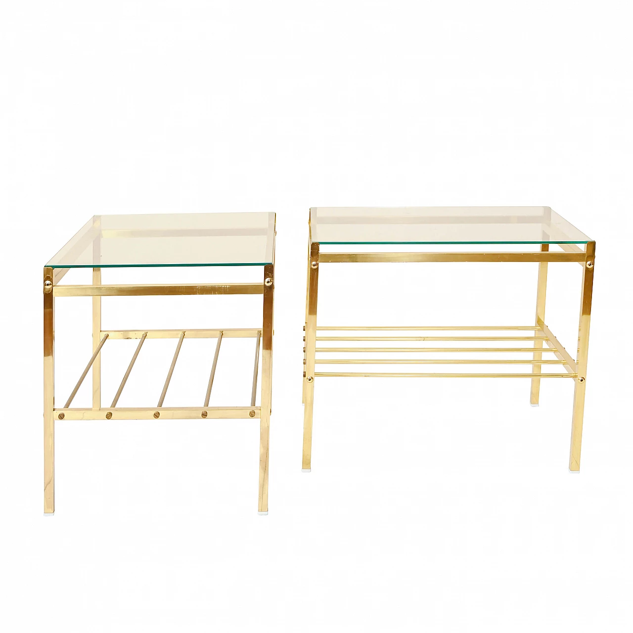 Bedside tables in gilded metal and crystal, 70s 1179824