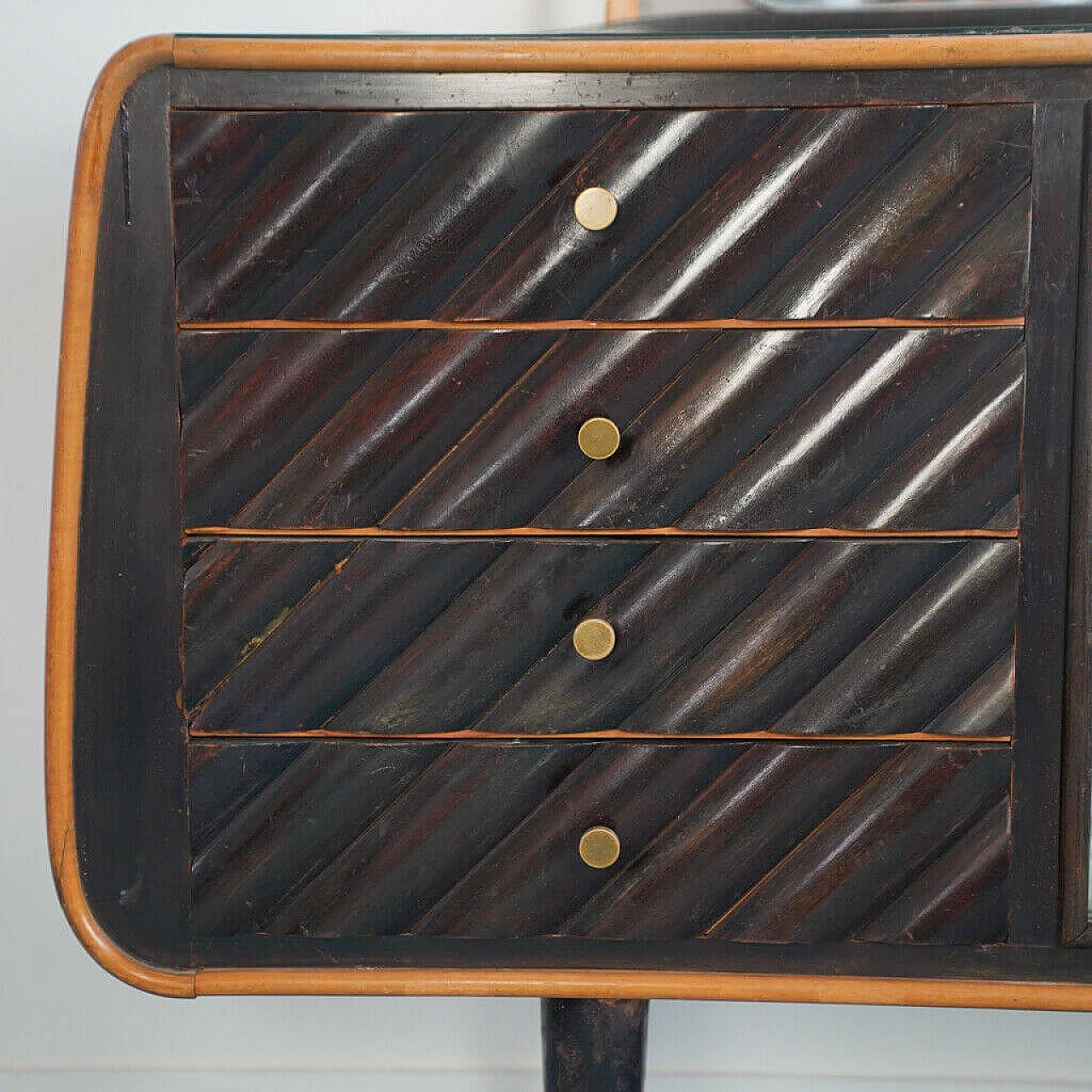 Sideboard with mirror in dark wood and glass, 50s 1179942