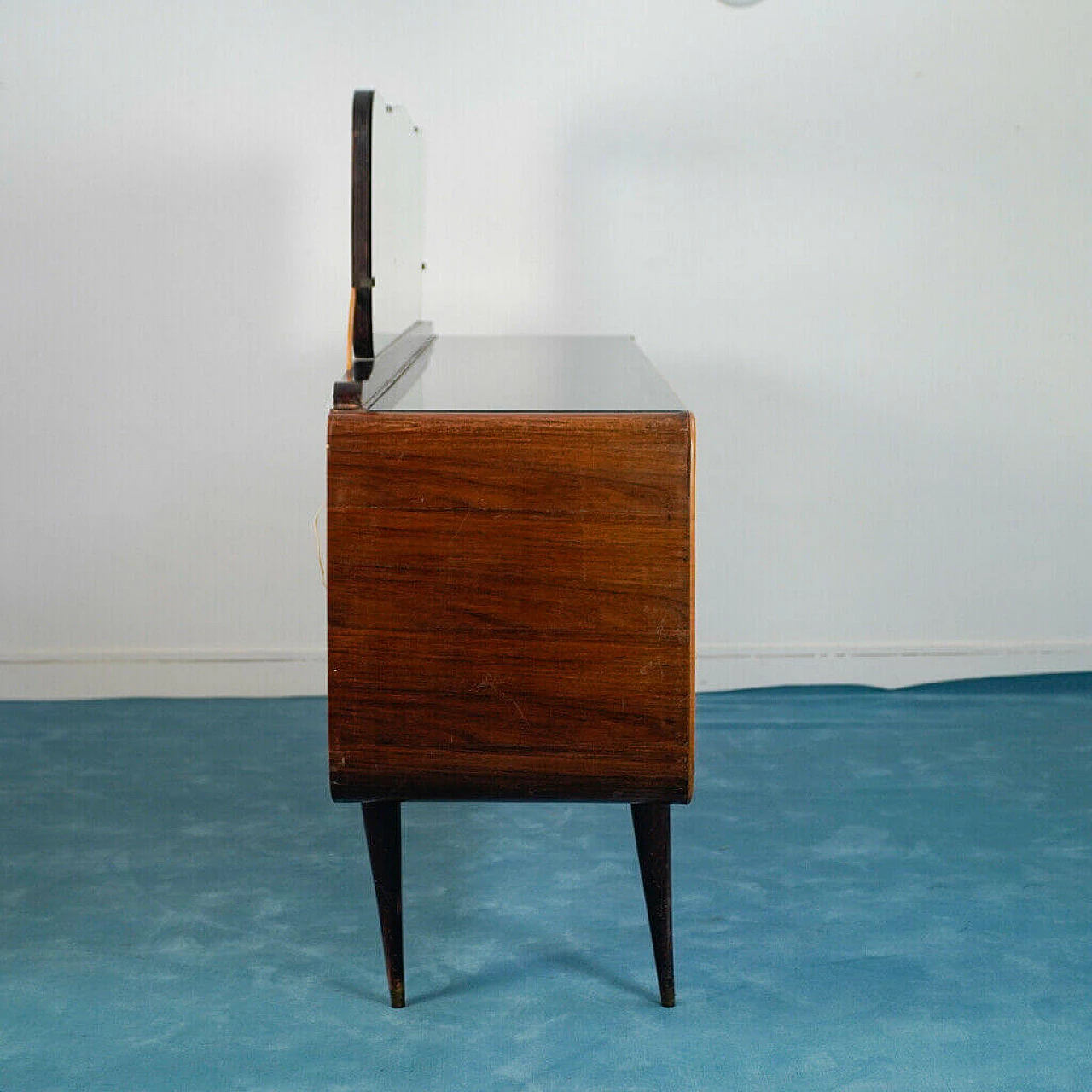 Sideboard with mirror in dark wood and glass, 50s 1179947