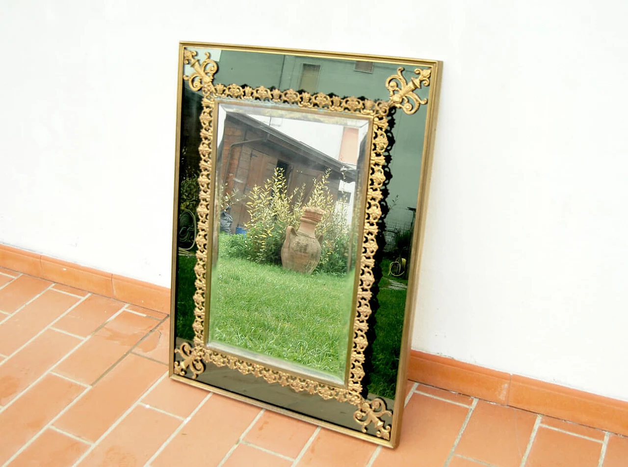 Rectangular mirror with brass decorations, 70s 1179963