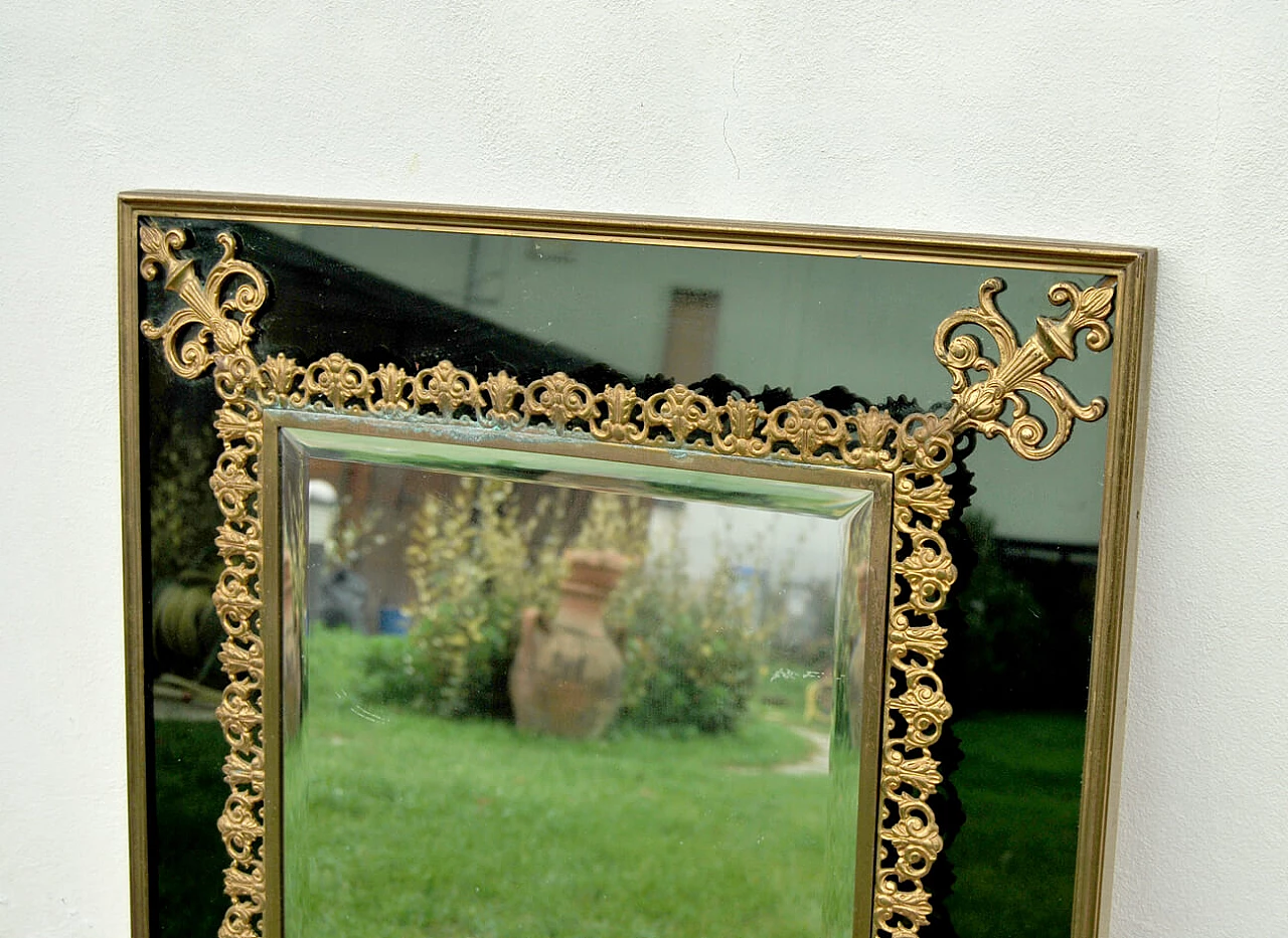 Rectangular mirror with brass decorations, 70s 1179966