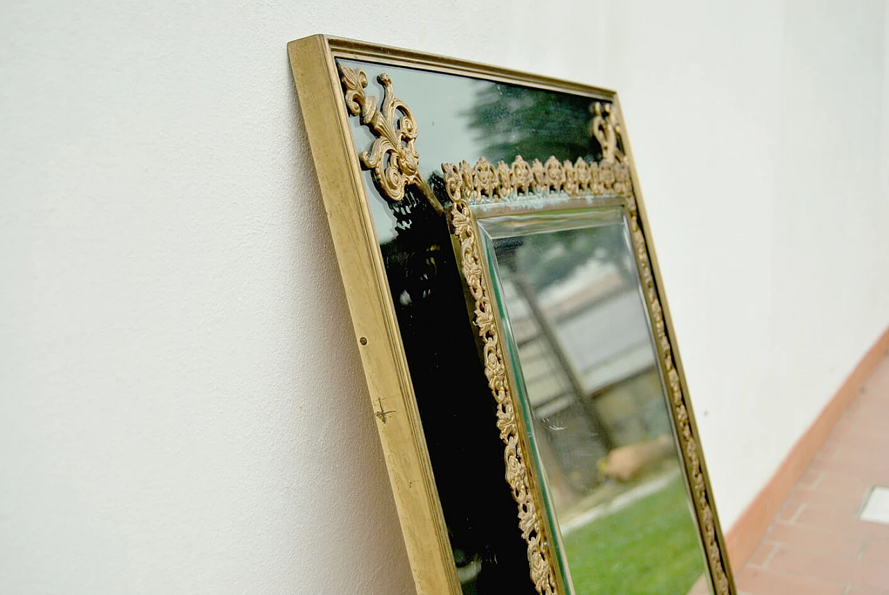Rectangular mirror with brass decorations, 70s 1179967