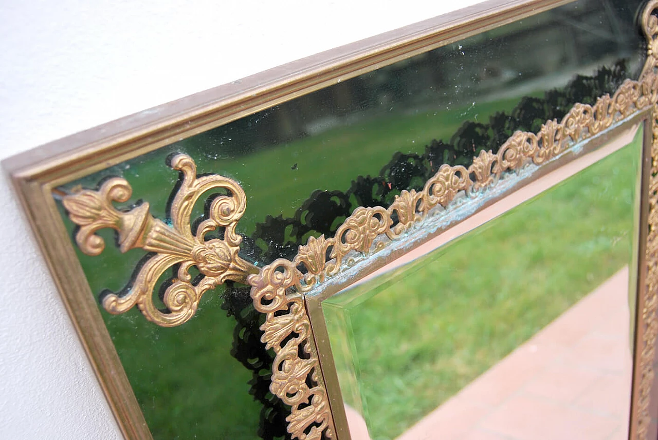 Rectangular mirror with brass decorations, 70s 1179968