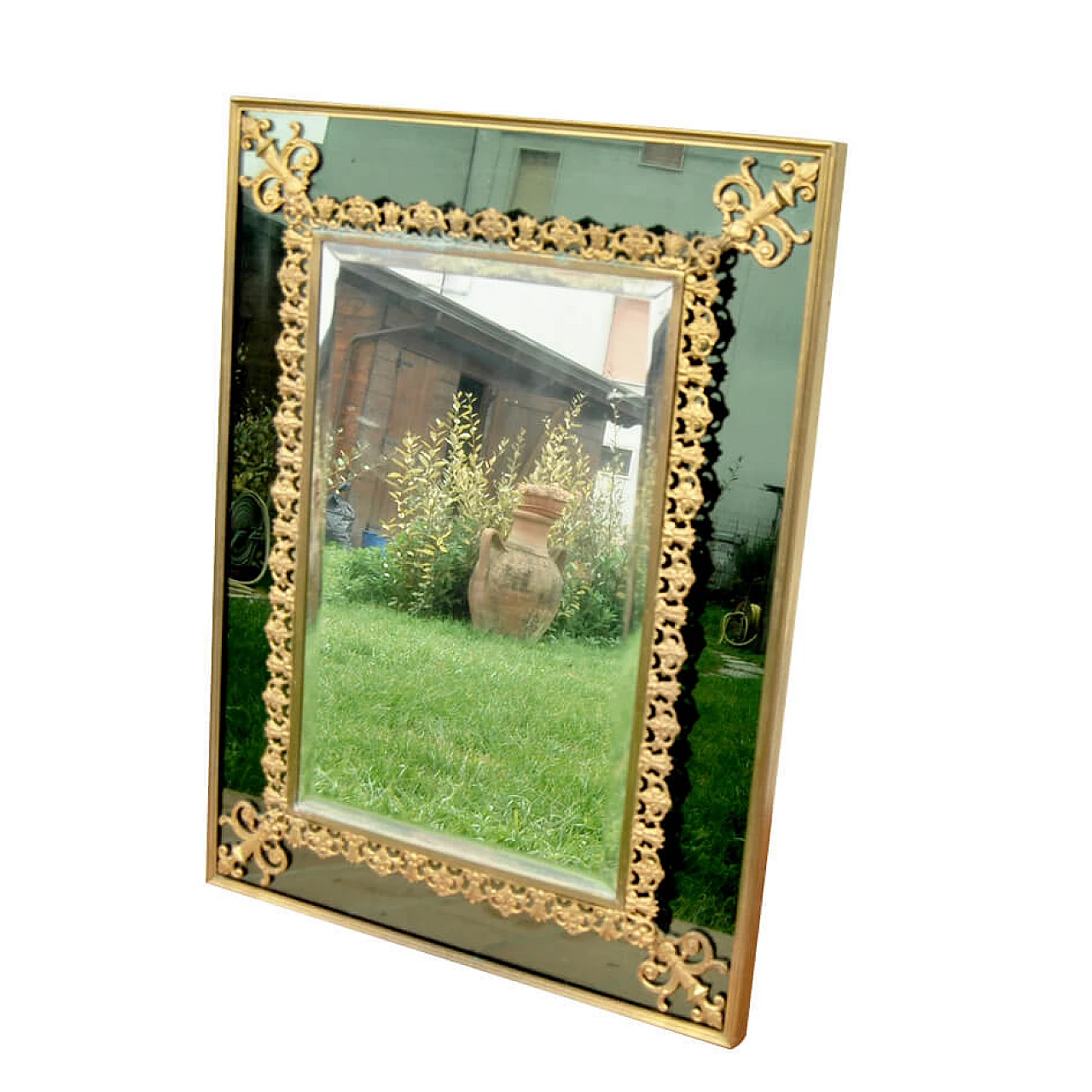 Rectangular mirror with brass decorations, 70s 1180132