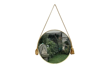 Specchio rotondo in ottone, anni '70