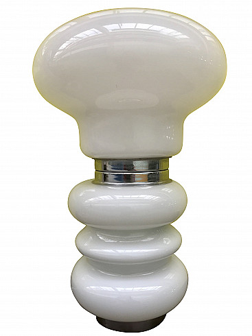 Carlo Nason table lamp in white opaline and chromed steel, original 70s