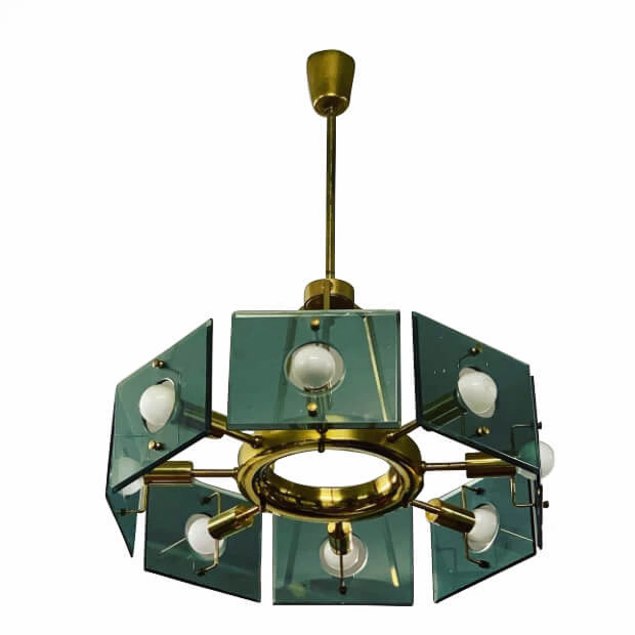 Brass and glass italian chandelier by Gino Paroldo for Dino Dei, 50s 1180328